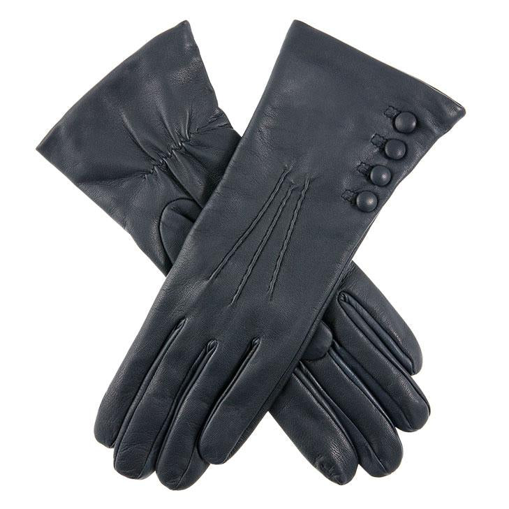 Women's Three-Point Cashmere-Lined Leather Gloves with Buttons - Image 5