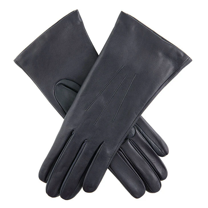 Women's Three-Point Cashmere-Lined Shorter-Finger Leather Gloves - Image 6