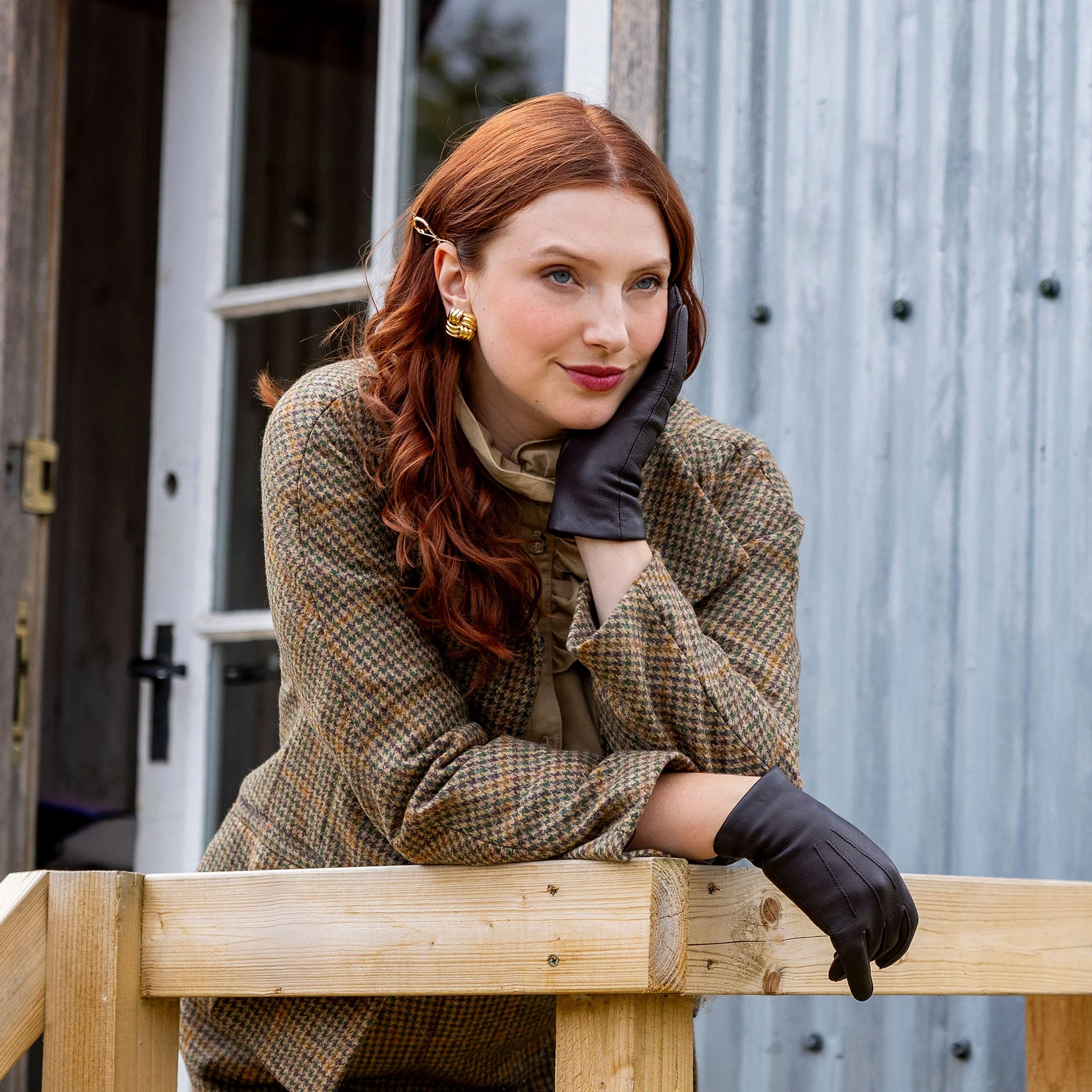 Women's Three-Point Lined Leather Gloves - Image 75