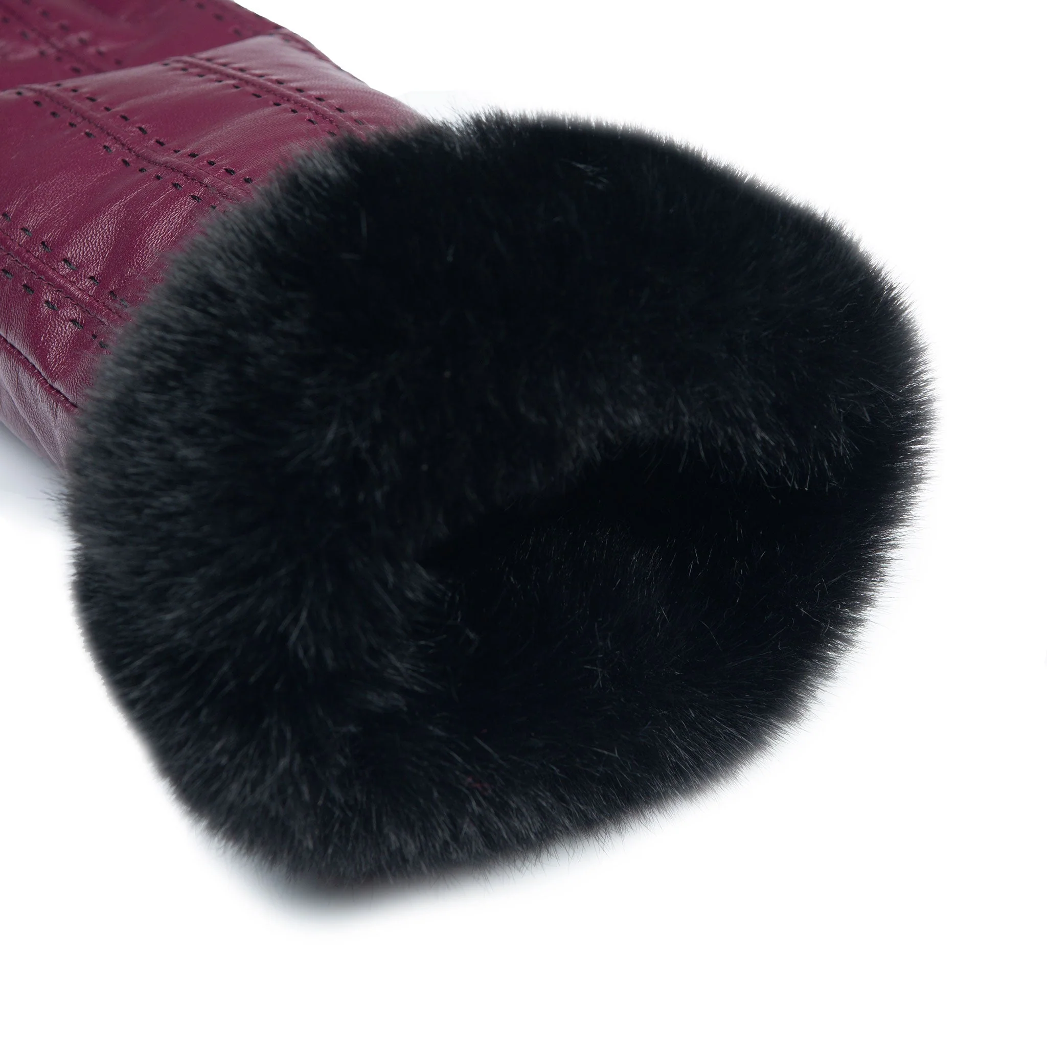 Women's Faux Fur-Lined Leather Gloves with Stitch Detail and Faux Fur Cuffs - Image 11