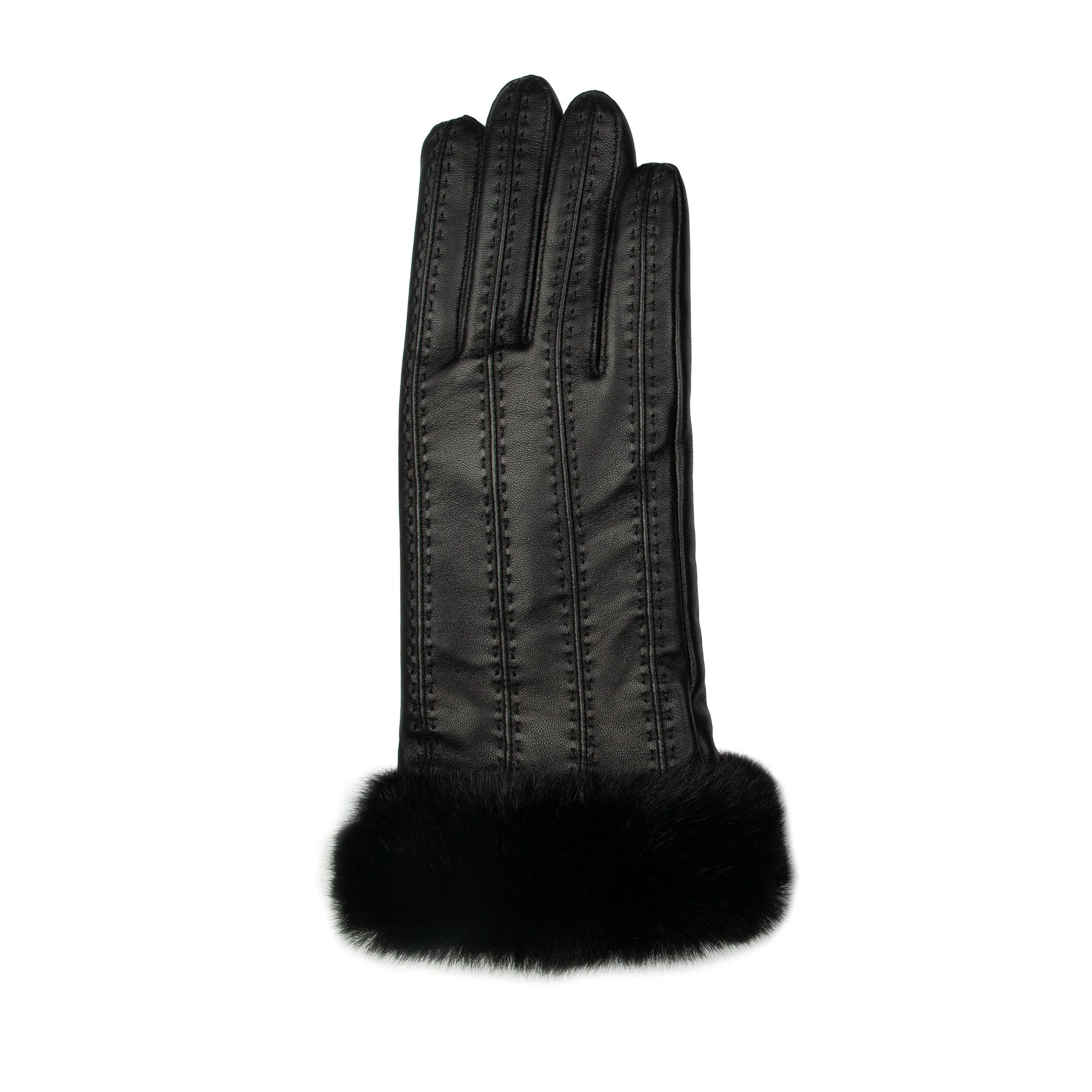 Women's Faux Fur-Lined Leather Gloves with Stitch Detail and Faux Fur Cuffs - Image 16
