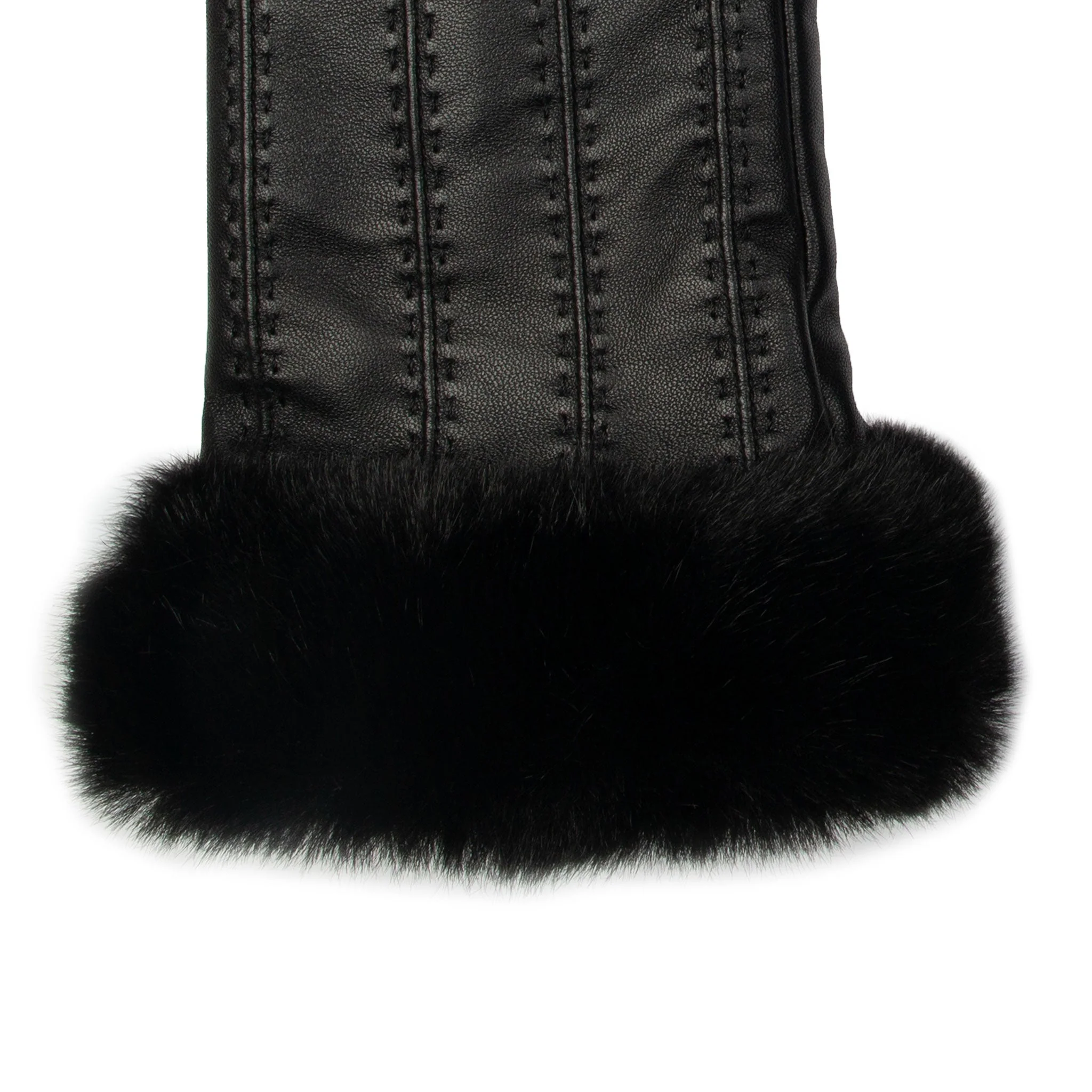 Women's Faux Fur-Lined Leather Gloves with Stitch Detail and Faux Fur Cuffs - Image 17