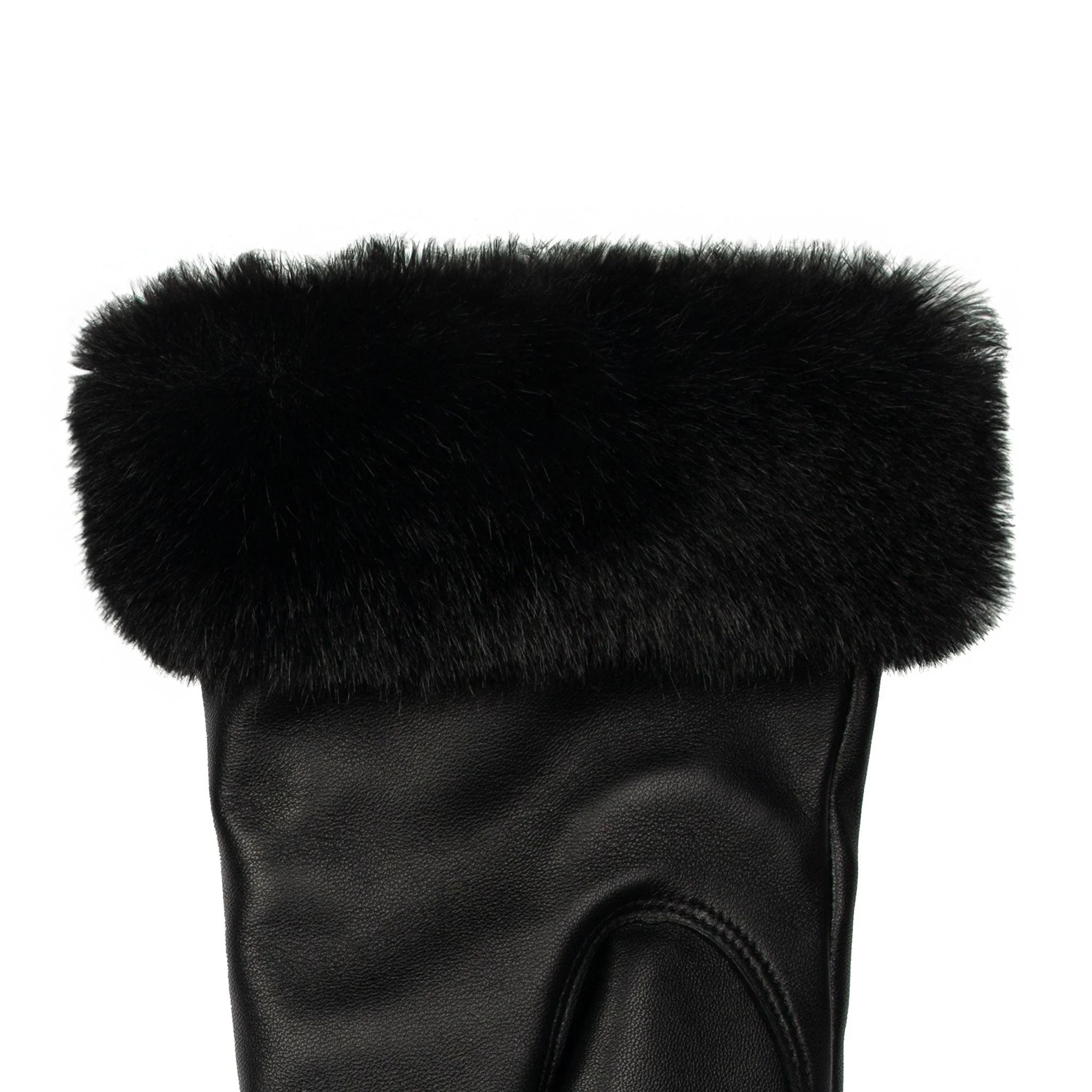 Women's Faux Fur-Lined Leather Gloves with Stitch Detail and Faux Fur Cuffs - Image 19