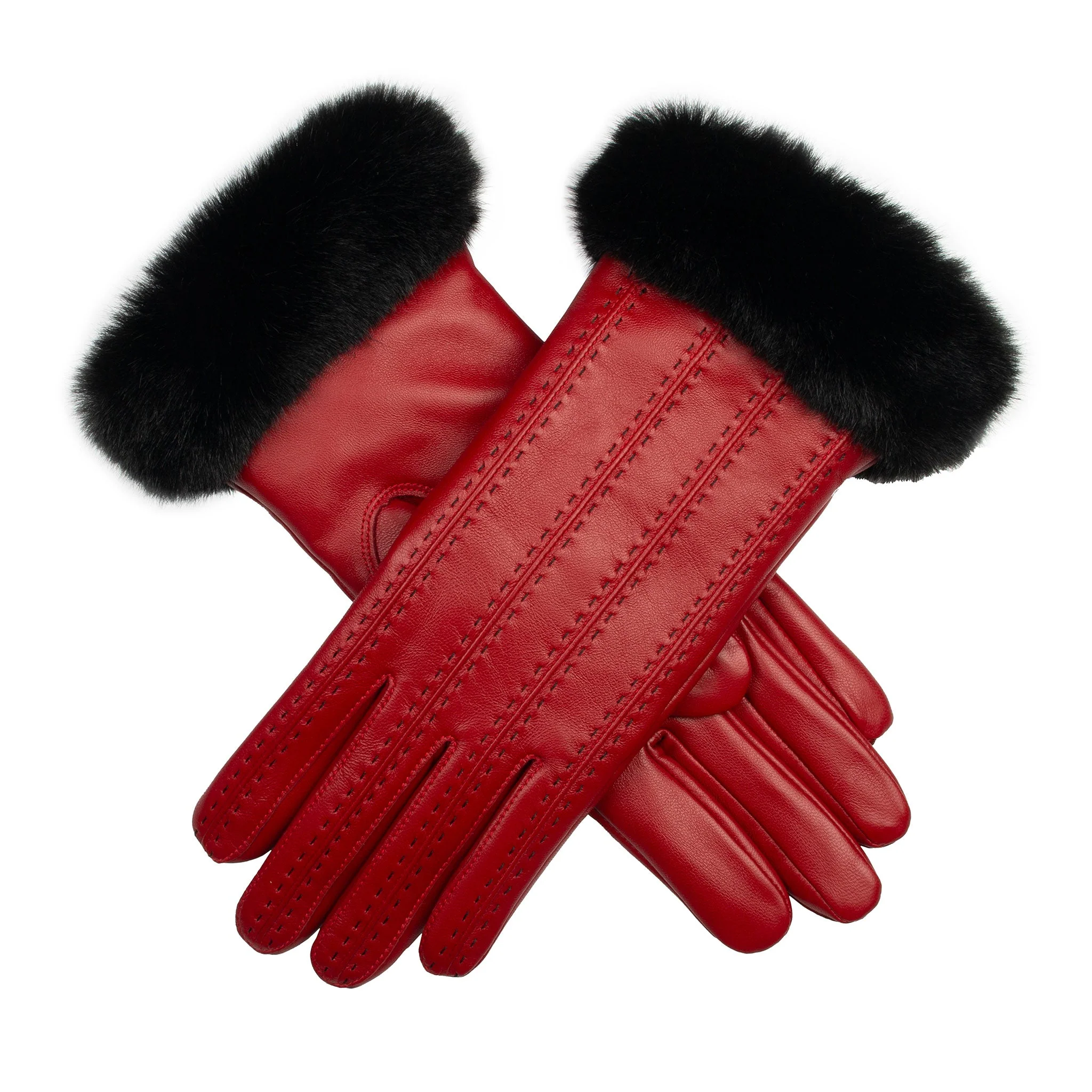Women's Faux Fur-Lined Leather Gloves with Stitch Detail and Faux Fur Cuffs - Image 24