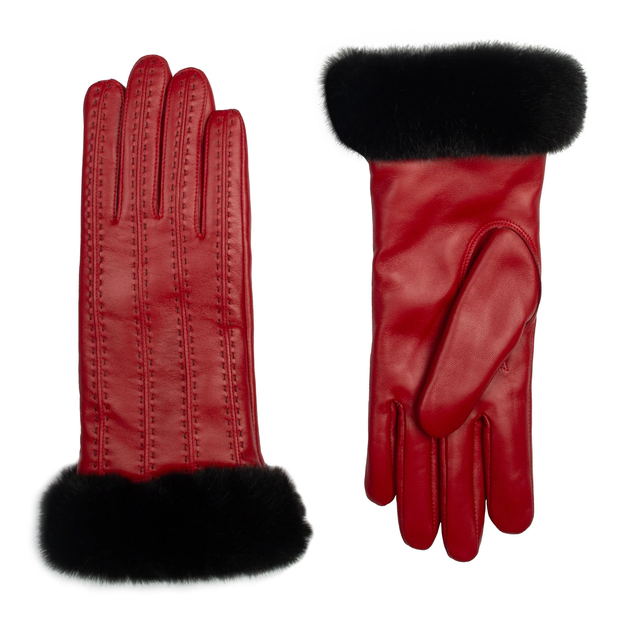 Women's Faux Fur-Lined Leather Gloves with Stitch Detail and Faux Fur Cuffs - Image 27