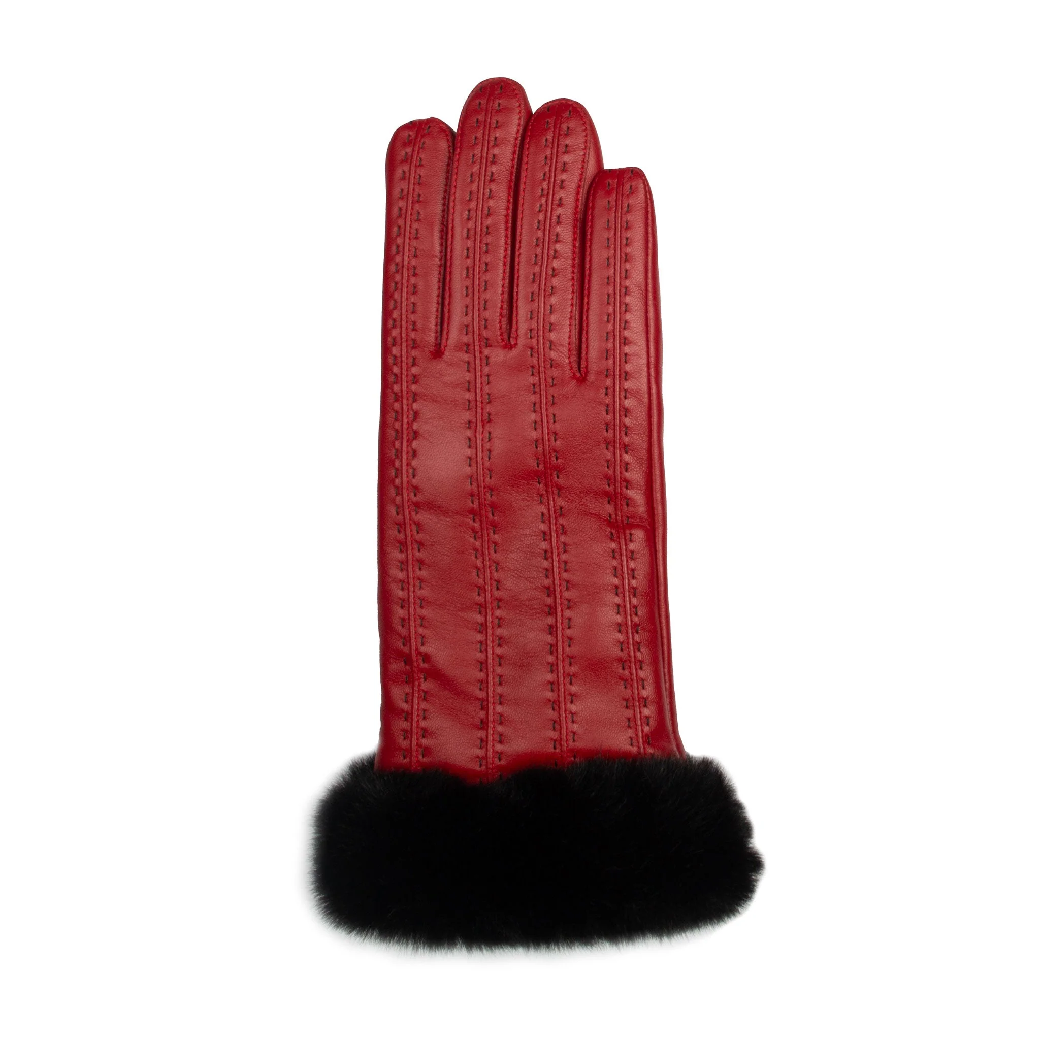 Women's Faux Fur-Lined Leather Gloves with Stitch Detail and Faux Fur Cuffs - Image 28
