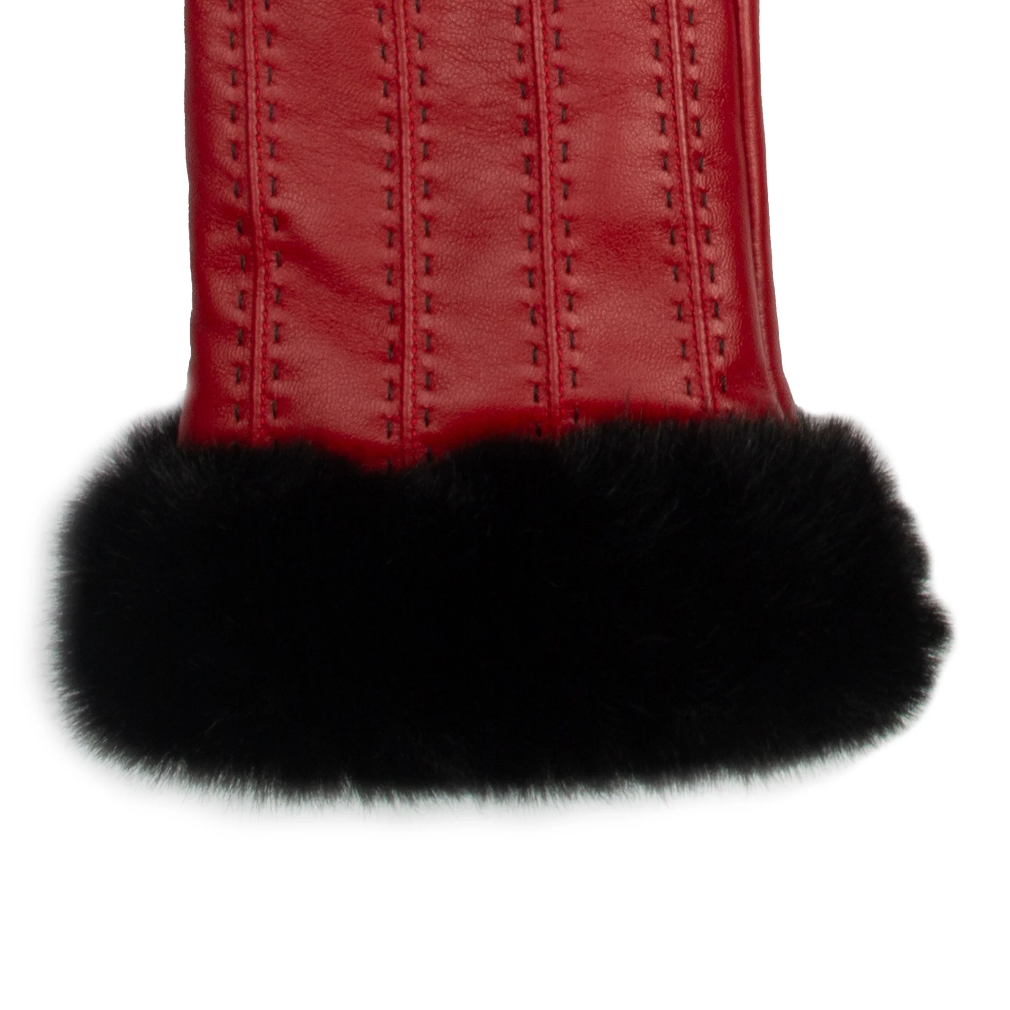 Women's Faux Fur-Lined Leather Gloves with Stitch Detail and Faux Fur Cuffs - Image 29