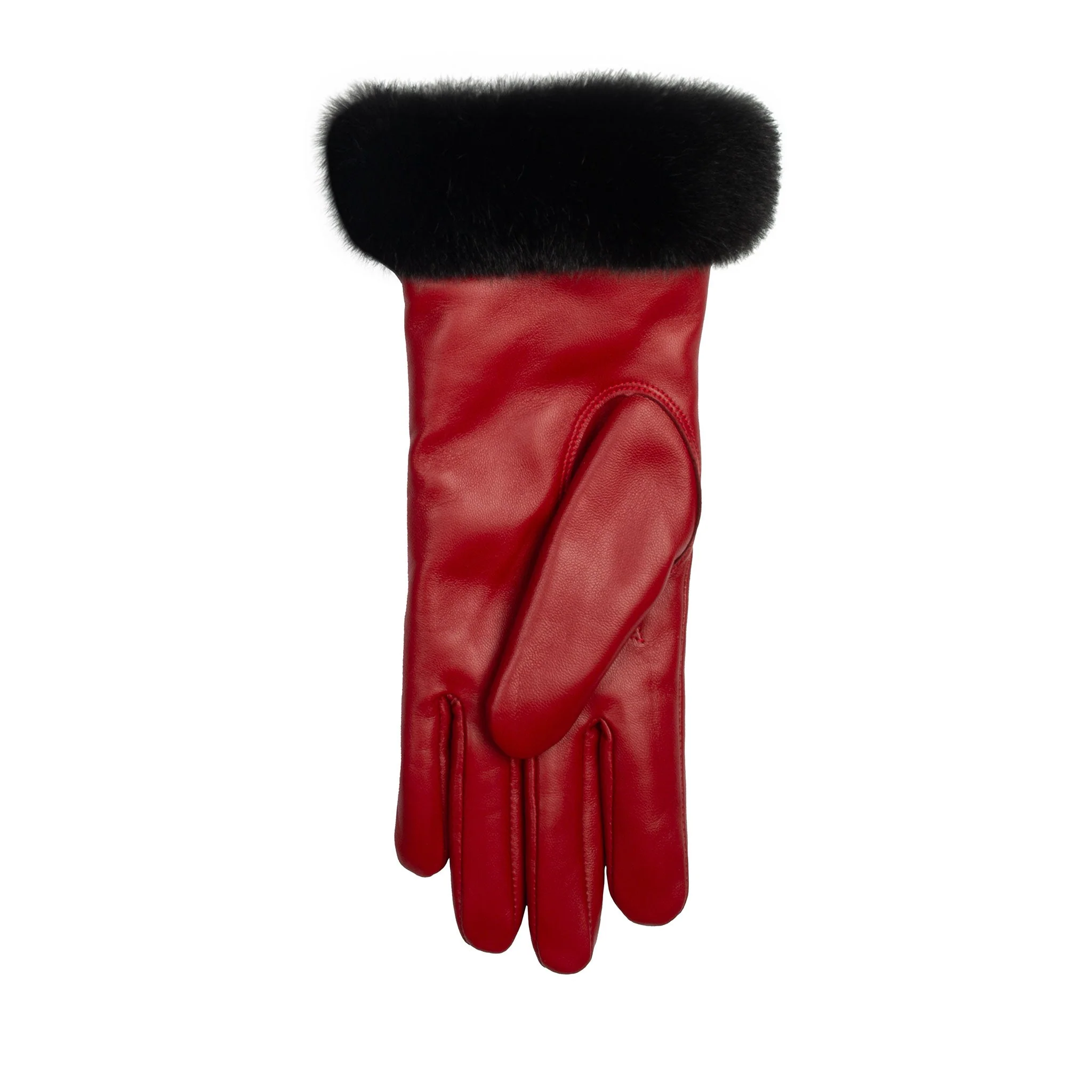 Women's Faux Fur-Lined Leather Gloves with Stitch Detail and Faux Fur Cuffs - Image 30