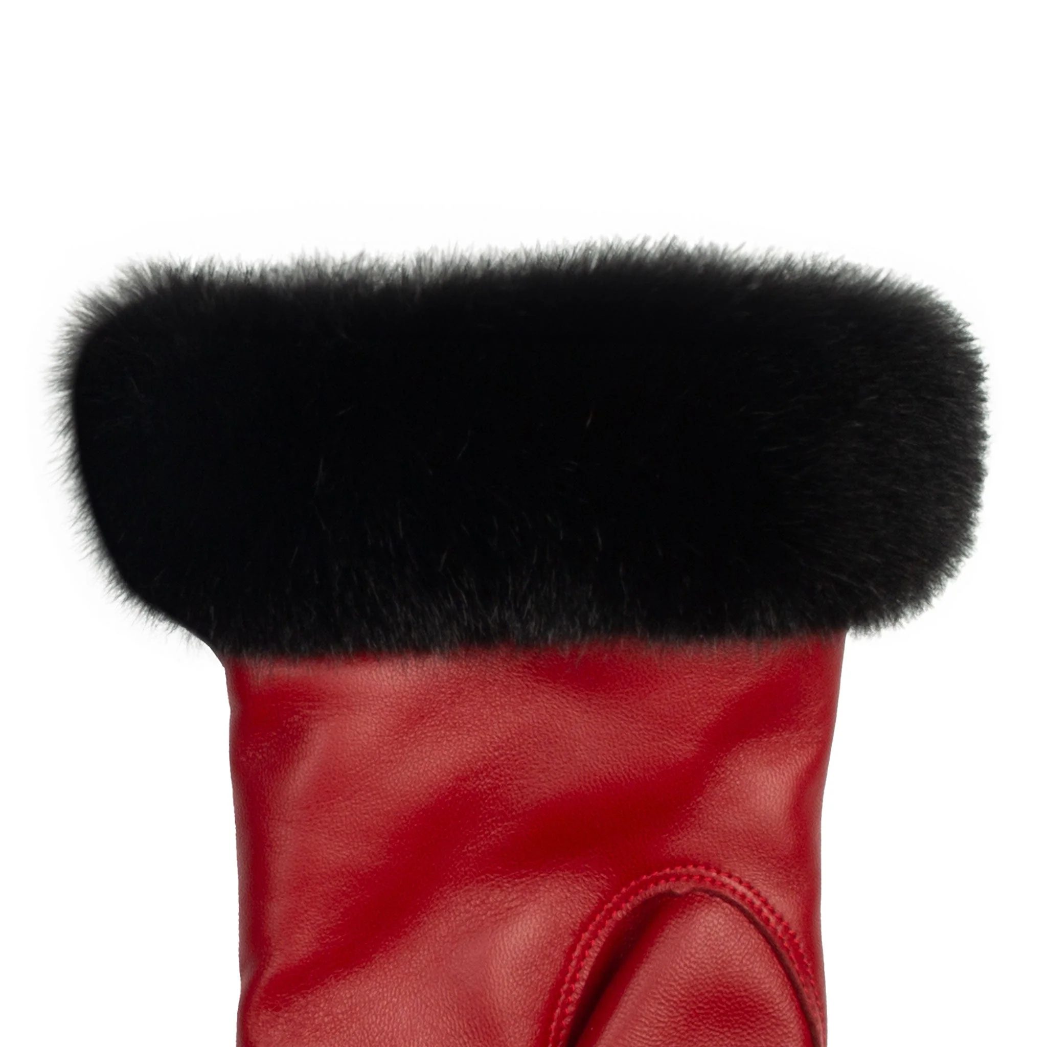 Women's Faux Fur-Lined Leather Gloves with Stitch Detail and Faux Fur Cuffs - Image 31