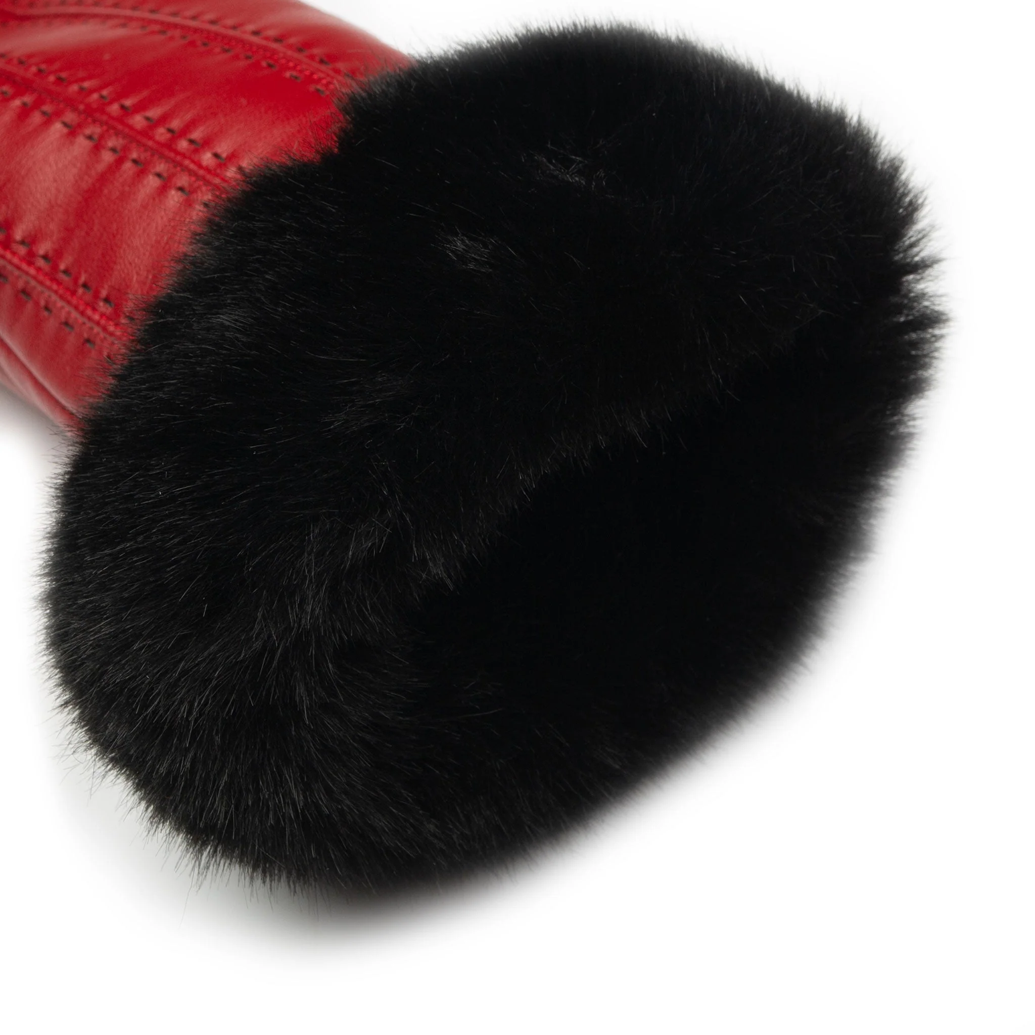 Women's Faux Fur-Lined Leather Gloves with Stitch Detail and Faux Fur Cuffs - Image 34