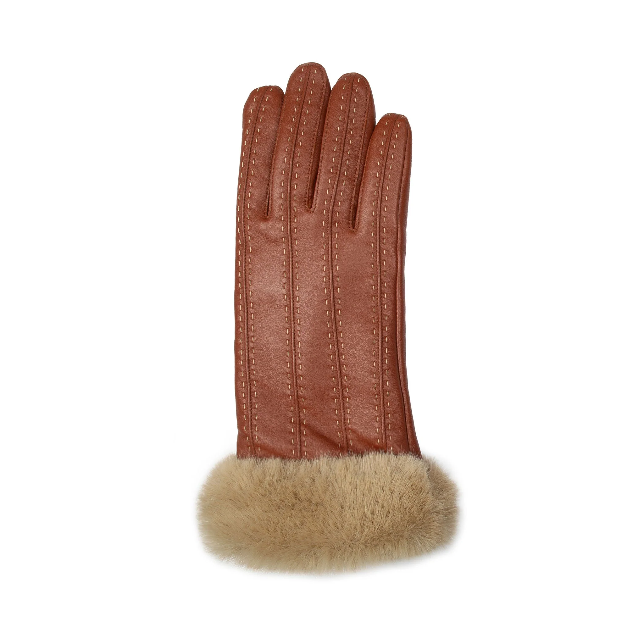 Women's Faux Fur-Lined Leather Gloves with Stitch Detail and Faux Fur Cuffs - Image 40
