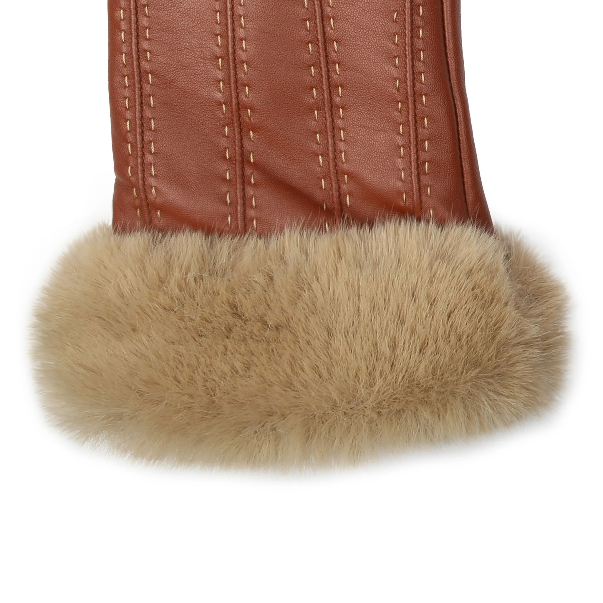 Women's Faux Fur-Lined Leather Gloves with Stitch Detail and Faux Fur Cuffs - Image 41