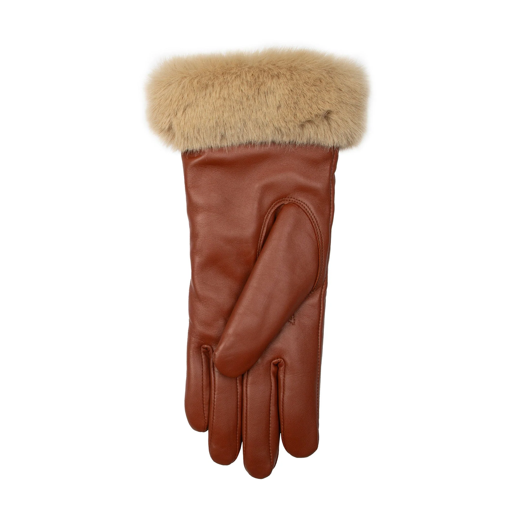 Women's Faux Fur-Lined Leather Gloves with Stitch Detail and Faux Fur Cuffs - Image 42