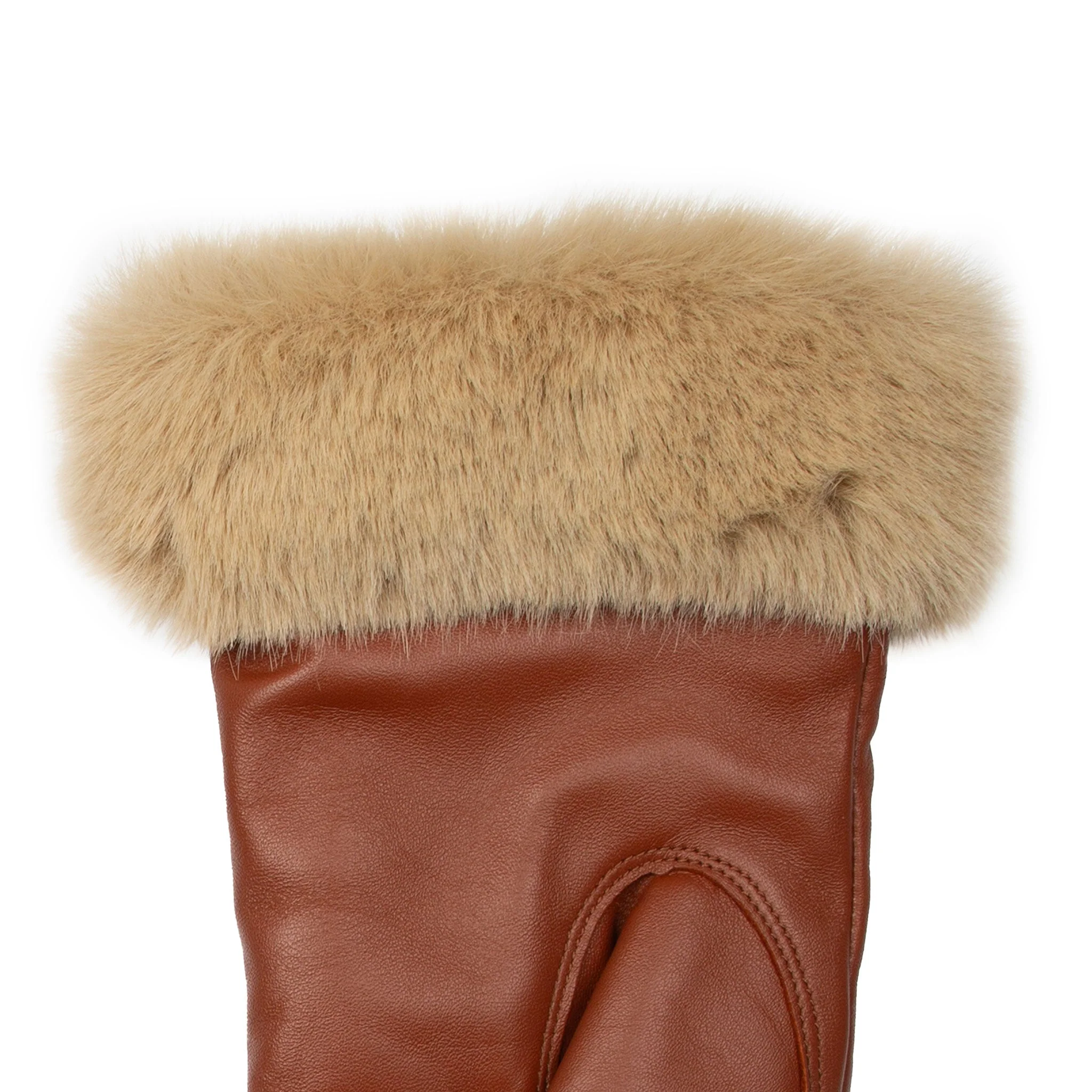 Women's Faux Fur-Lined Leather Gloves with Stitch Detail and Faux Fur Cuffs - Image 43
