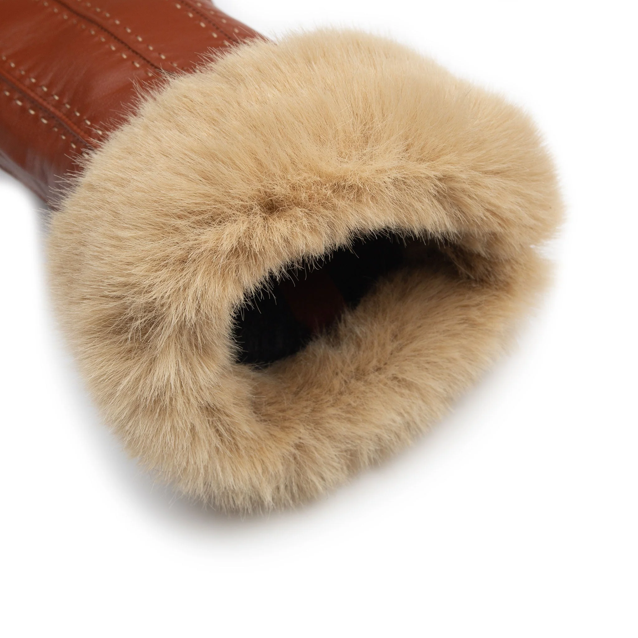 Women's Faux Fur-Lined Leather Gloves with Stitch Detail and Faux Fur Cuffs - Image 46