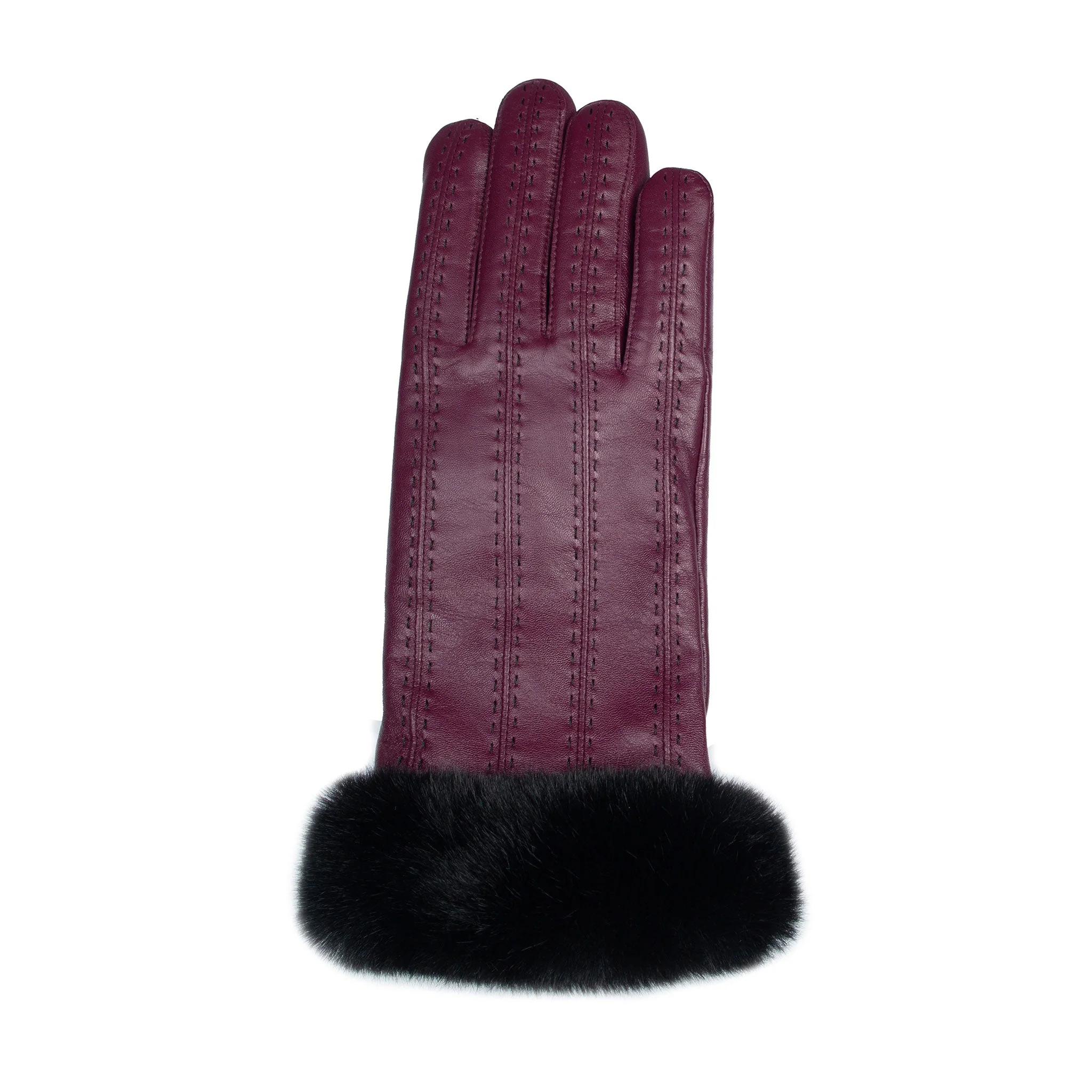 Women's Faux Fur-Lined Leather Gloves with Stitch Detail and Faux Fur Cuffs - Image 5