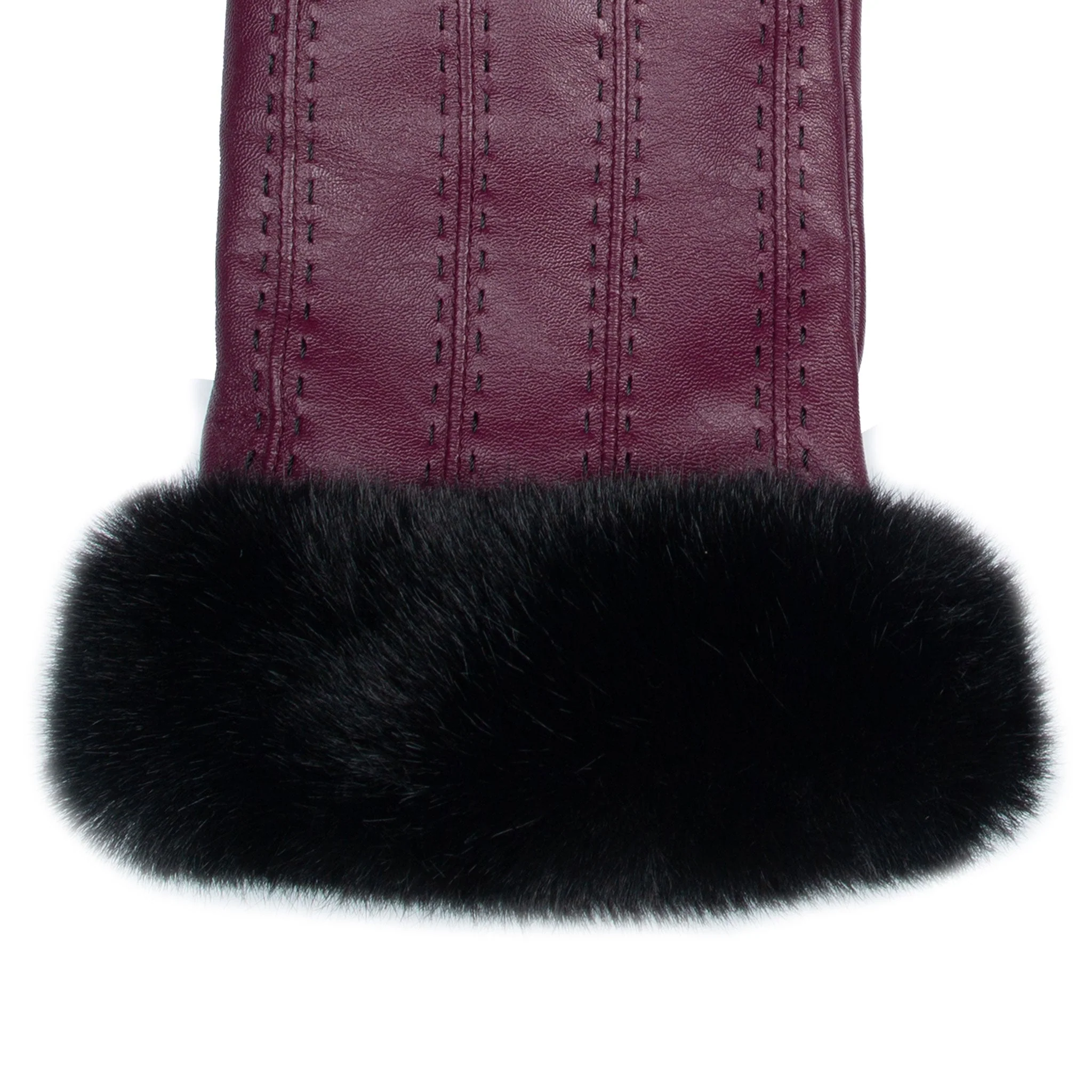 Women's Faux Fur-Lined Leather Gloves with Stitch Detail and Faux Fur Cuffs - Image 6