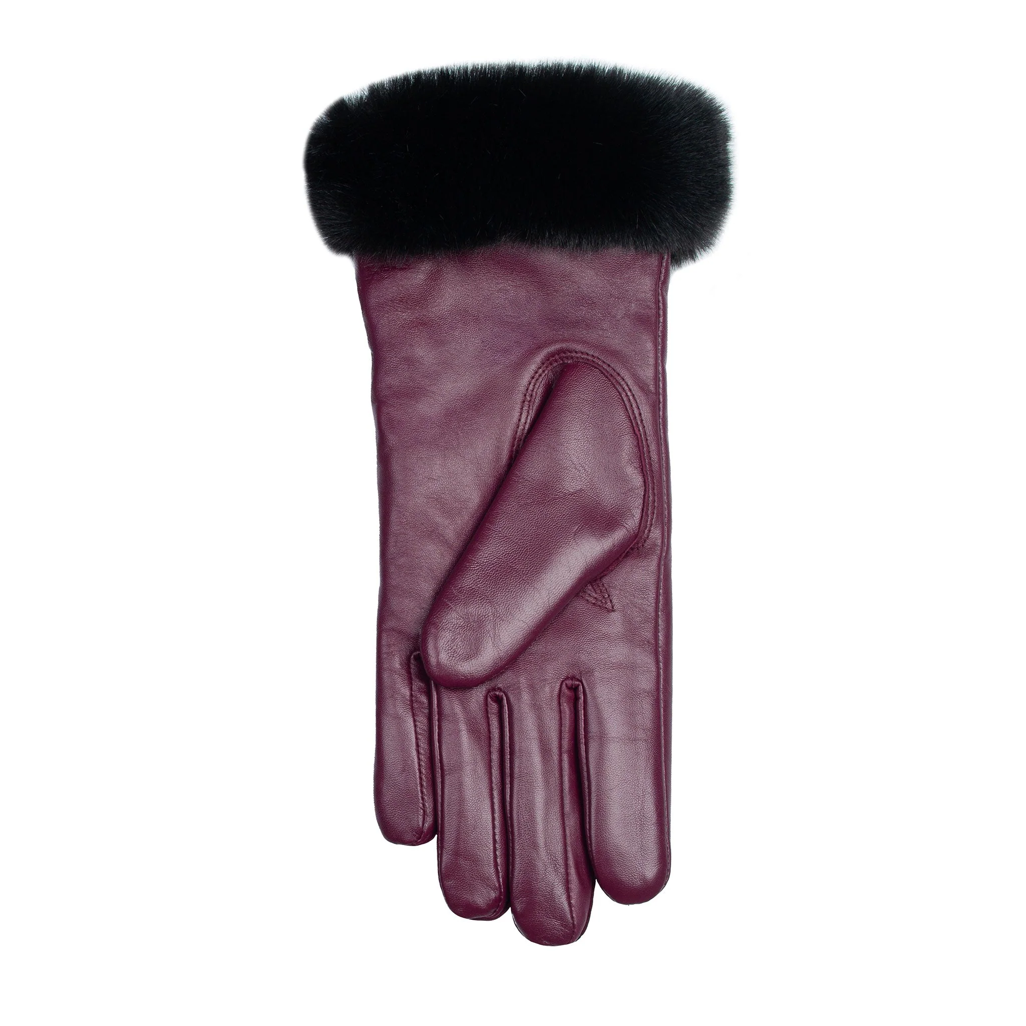 Women's Faux Fur-Lined Leather Gloves with Stitch Detail and Faux Fur Cuffs - Image 7
