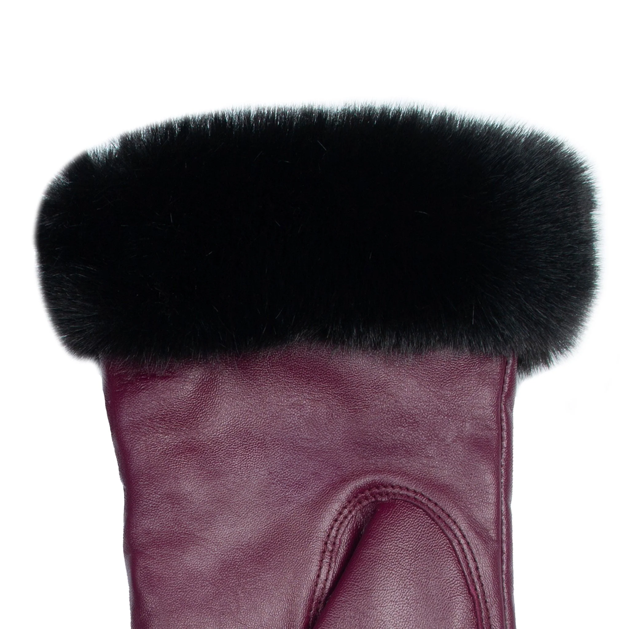Women's Faux Fur-Lined Leather Gloves with Stitch Detail and Faux Fur Cuffs - Image 8