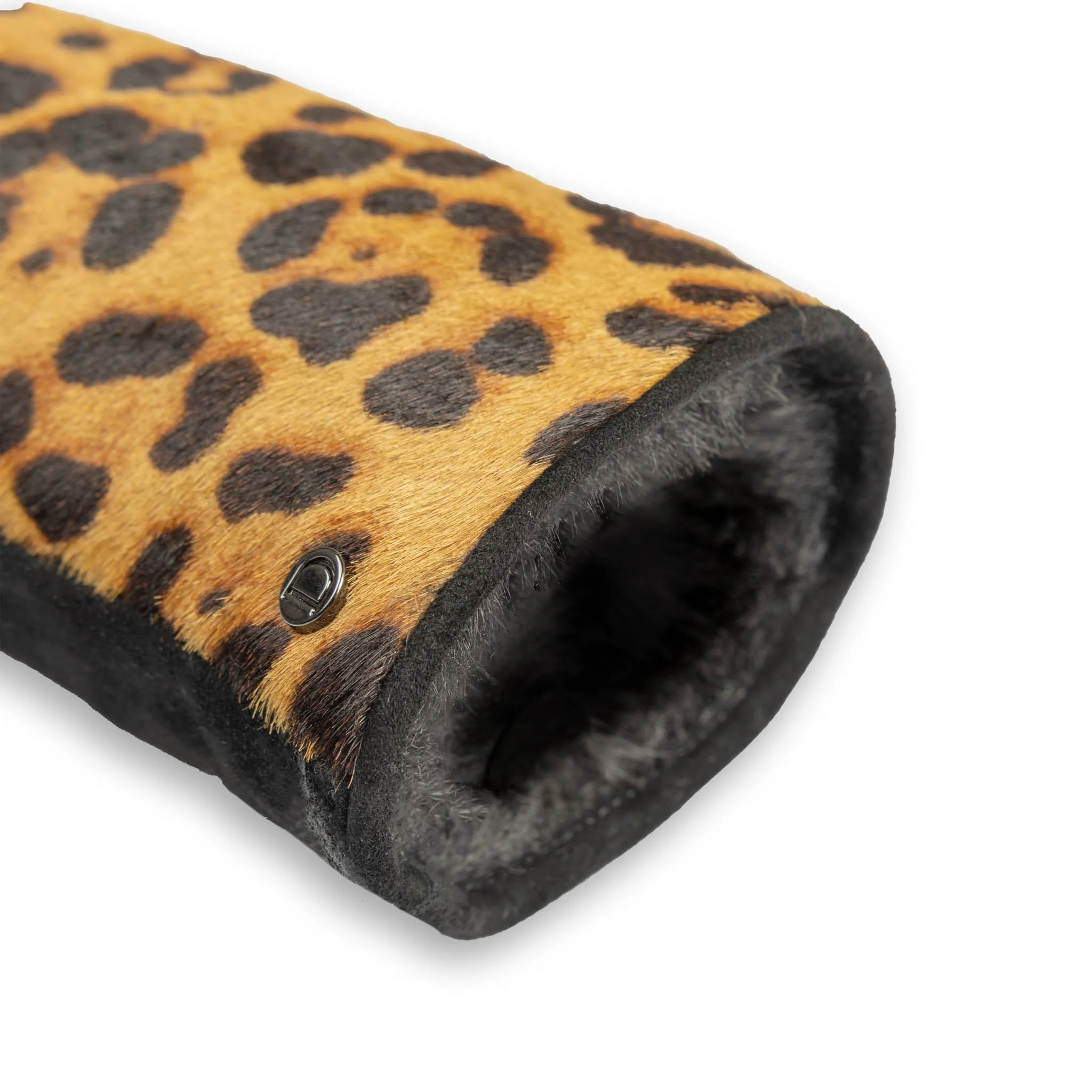 Women's Fingerless Faux Fur-Lined Suede and Ponyskin Leopard Print Mittens with Faux Fur Trim - Image 11