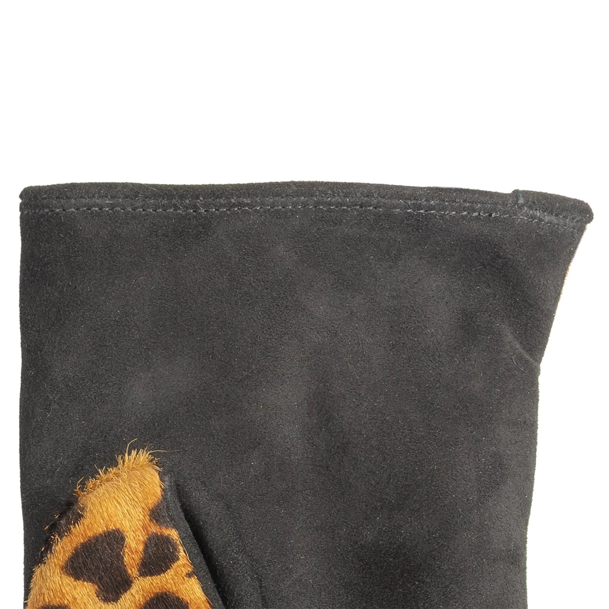 Women's Fingerless Faux Fur-Lined Suede and Ponyskin Leopard Print Mittens with Faux Fur Trim - Image 7