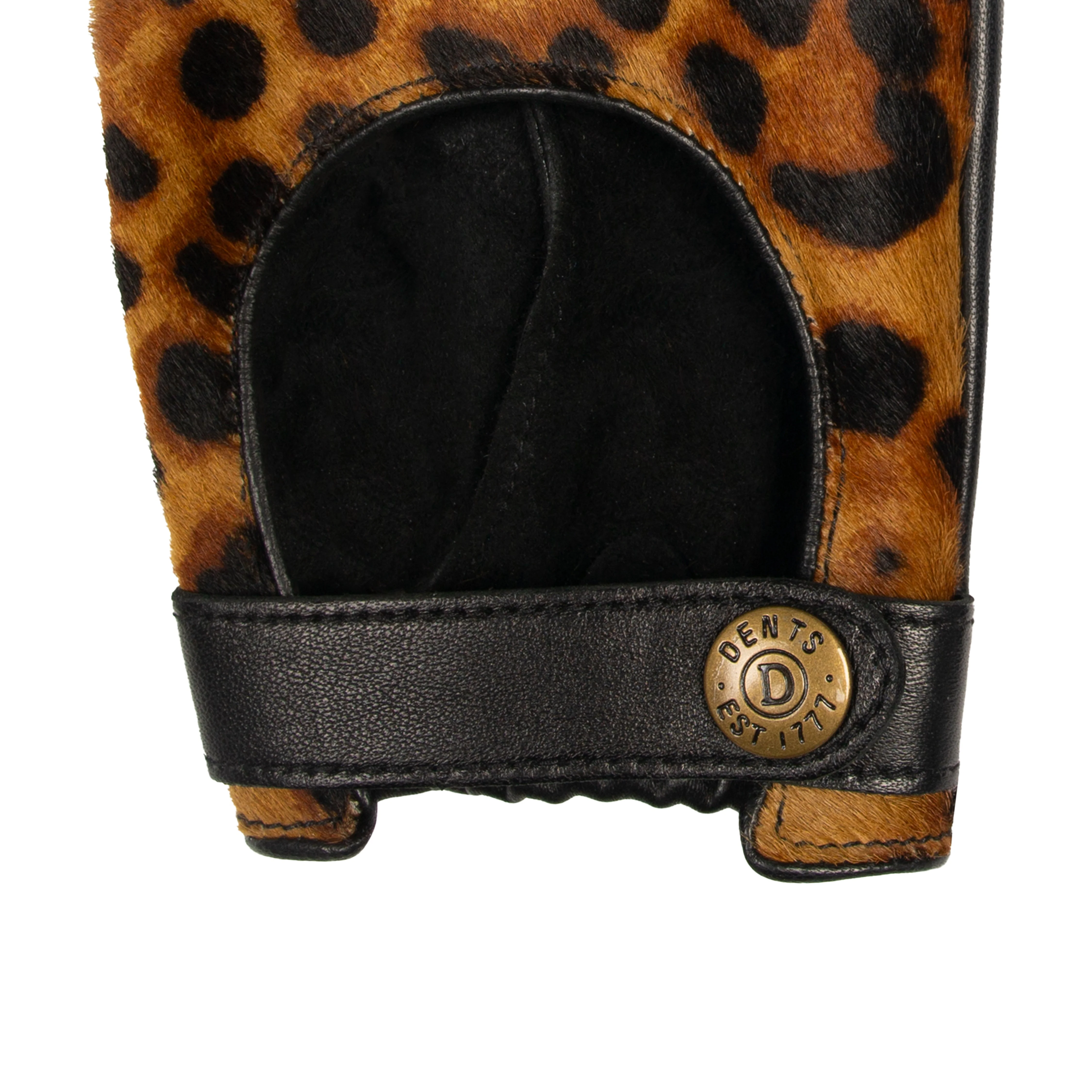 Women's Fingerless Leather Driving Gloves with Ponyskin Leopard Print Design - Image 6