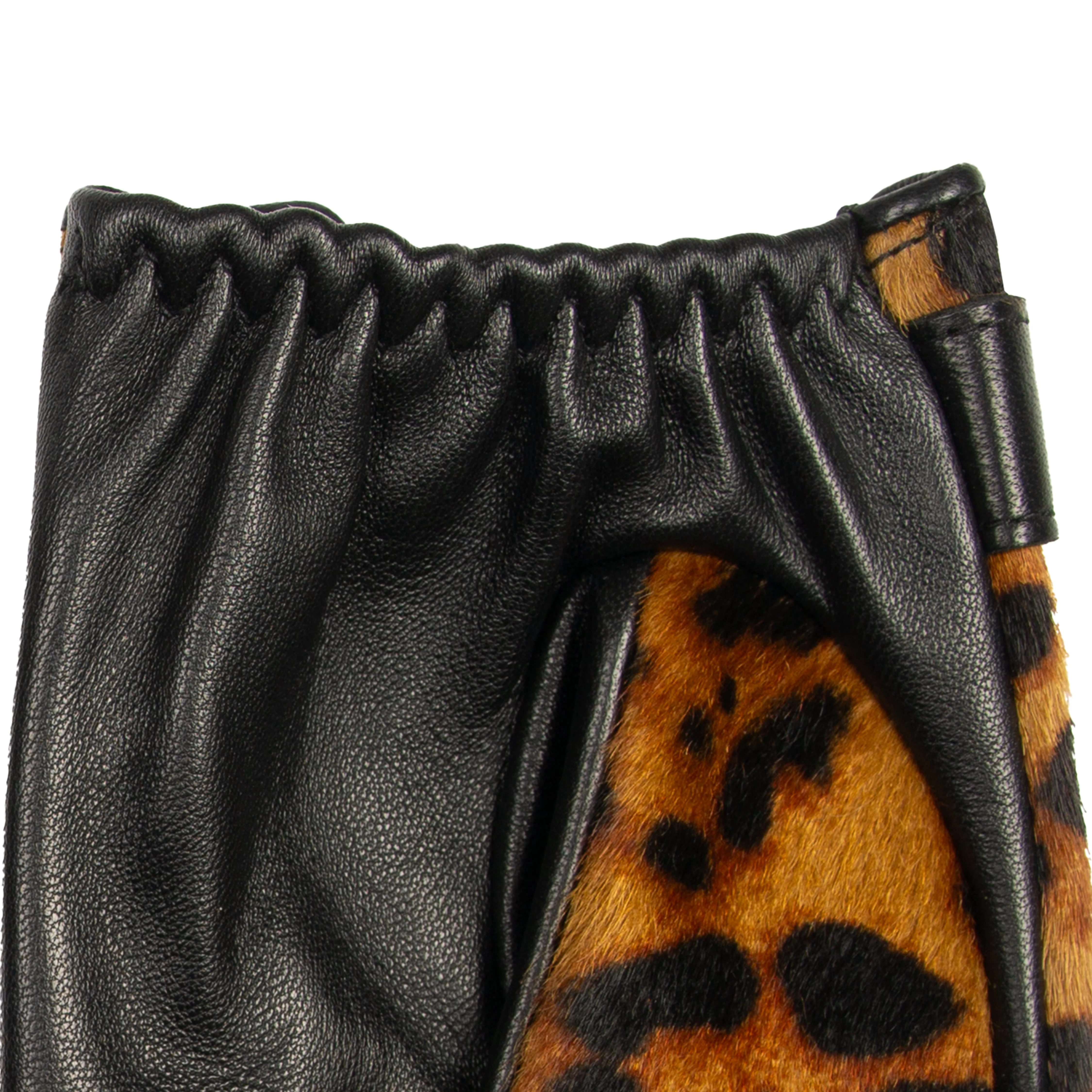 Women's Fingerless Leather Driving Gloves with Ponyskin Leopard Print Design - Image 8