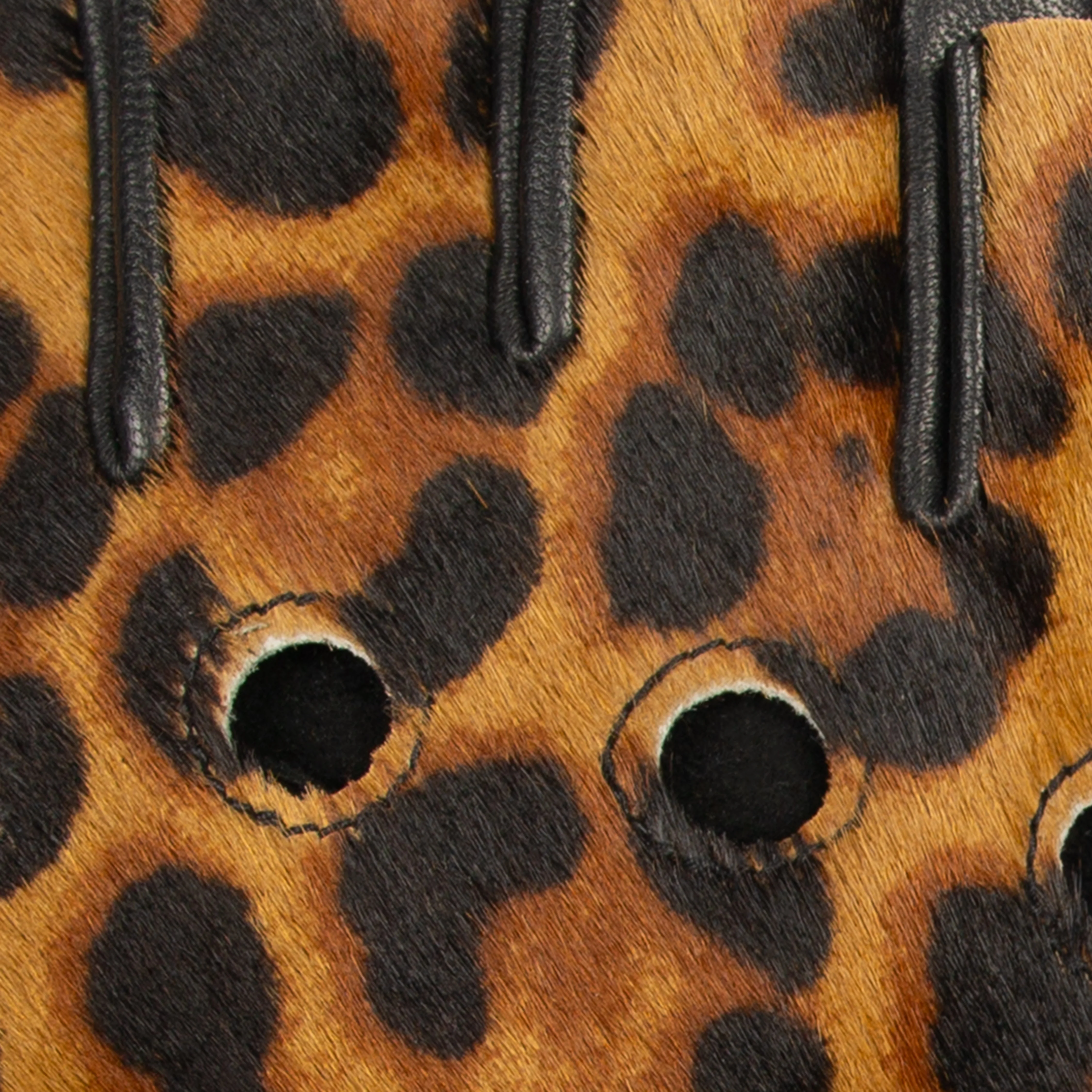 Women's Fingerless Leather Driving Gloves with Ponyskin Leopard Print Design - Image 9