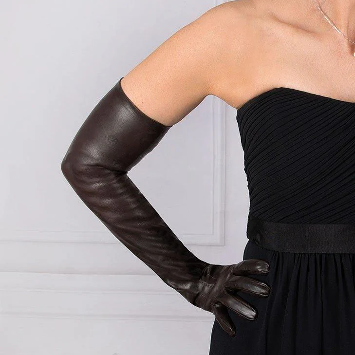 Women's Three-Point Long Opera Leather Gloves with Buttons - Image 7