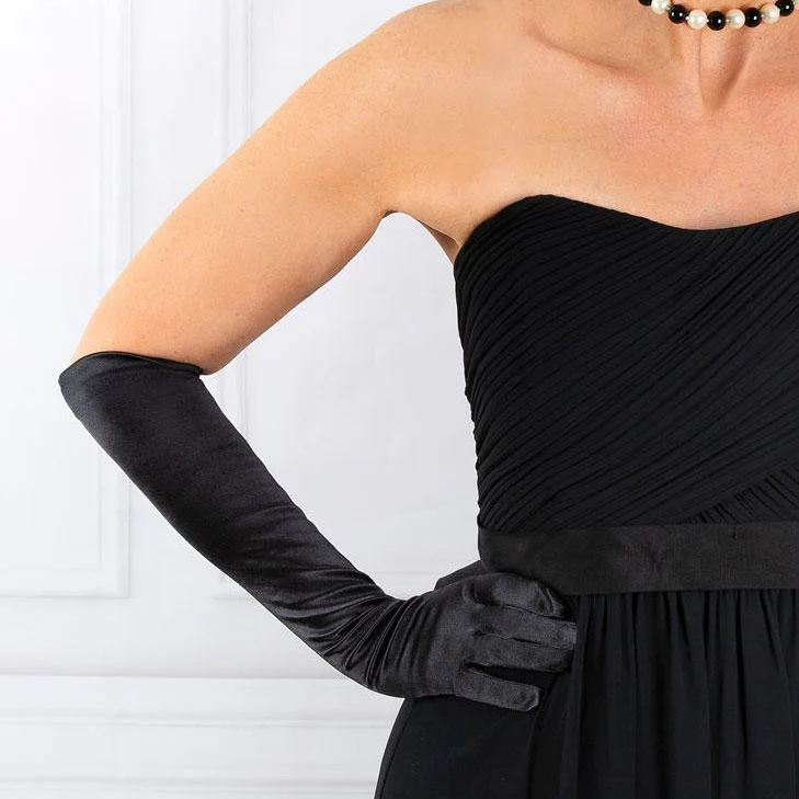 Women's Long Below-Elbow Satin Gloves with Buttons - Image 6