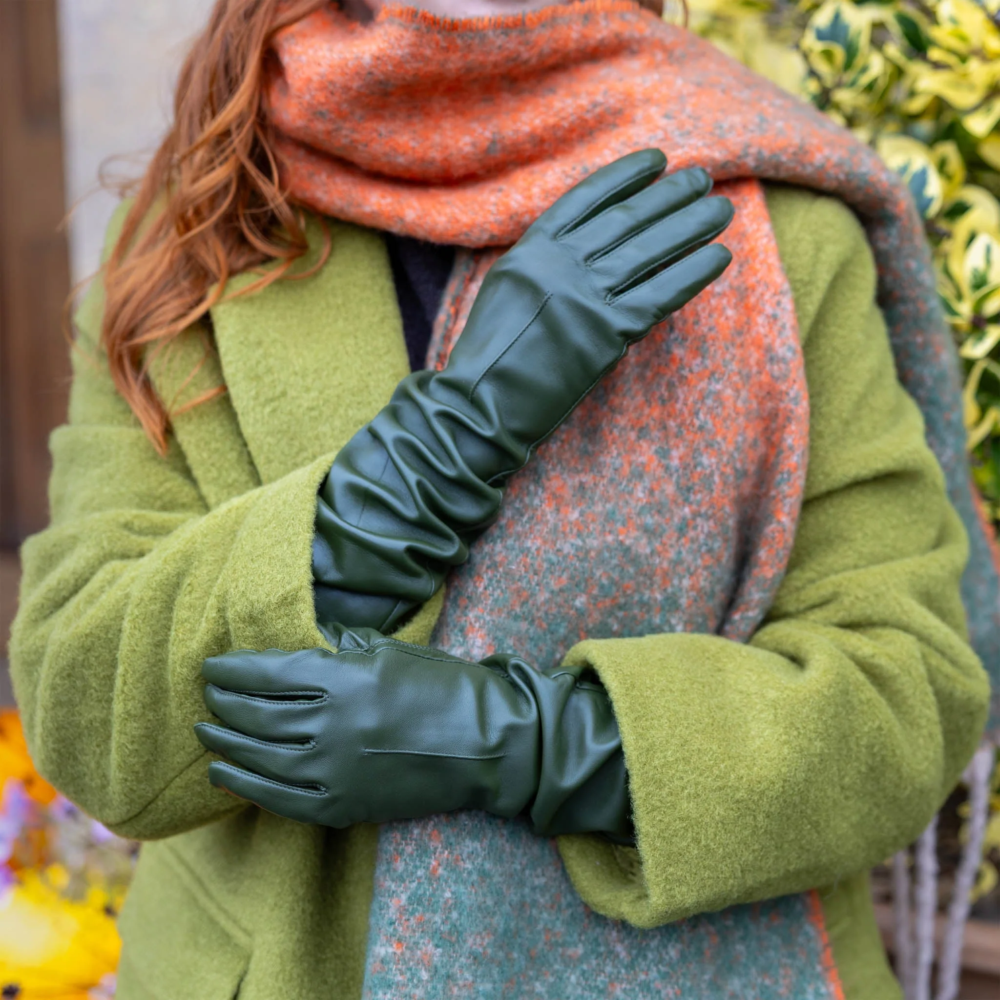 Women's Single-Point Long Above-Elbow Lined Leather Gloves - Image 101