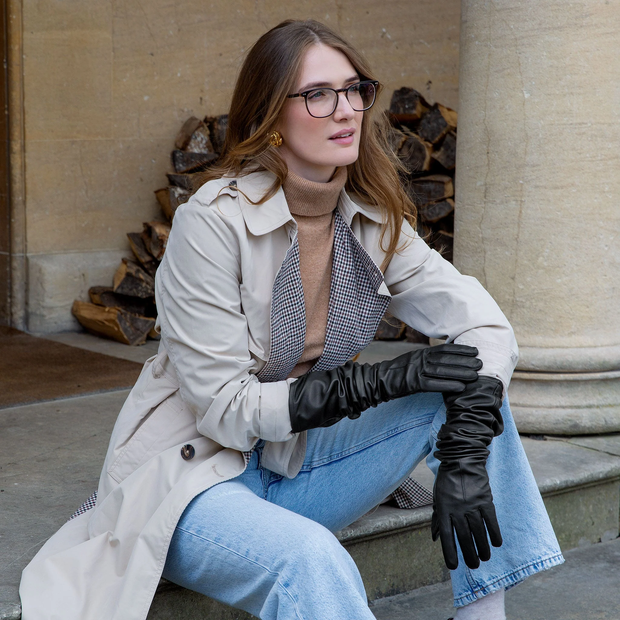 Women's Single-Point Long Above-Elbow Lined Leather Gloves - Image 26