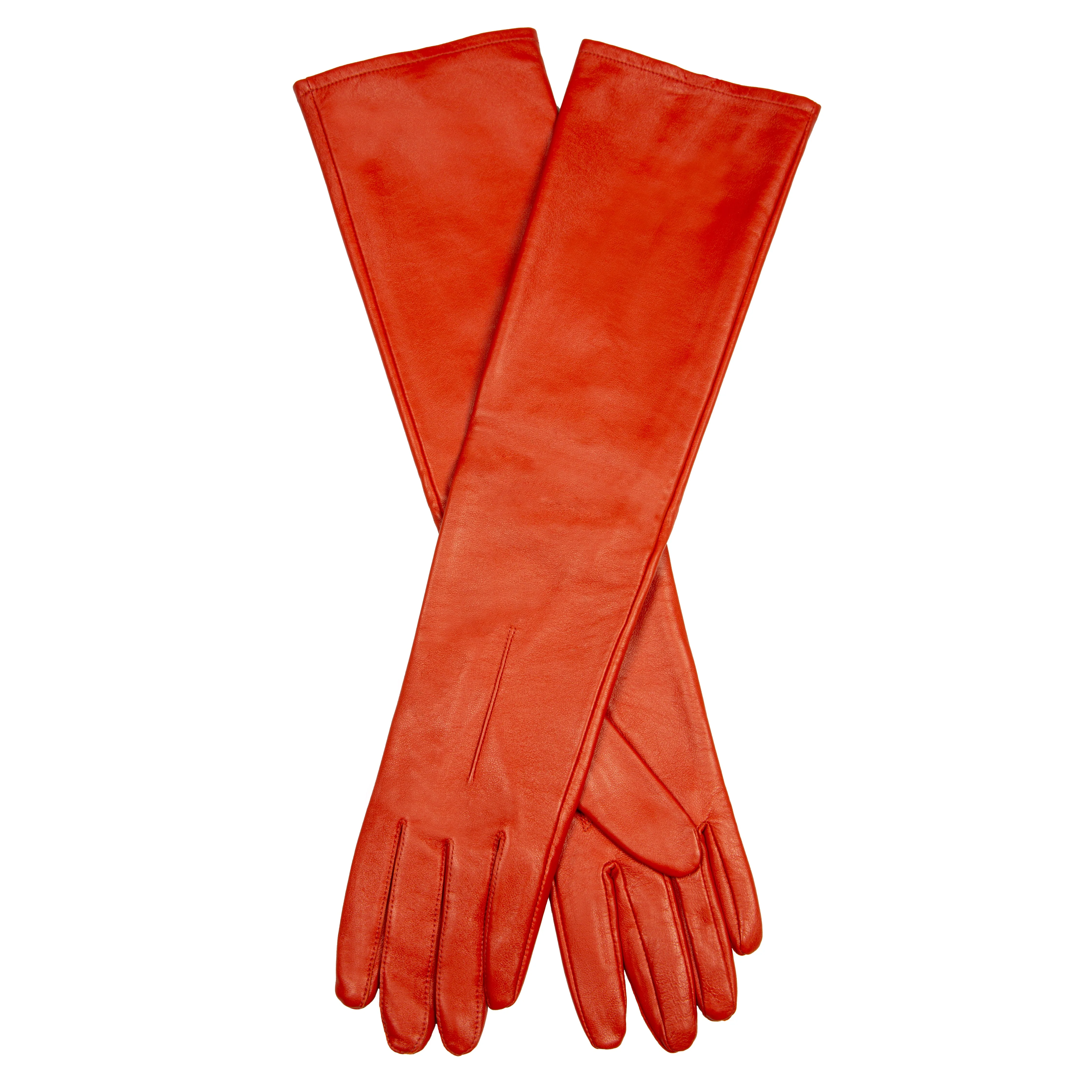 Women's Single-Point Long Above-Elbow Lined Leather Gloves - Image 49