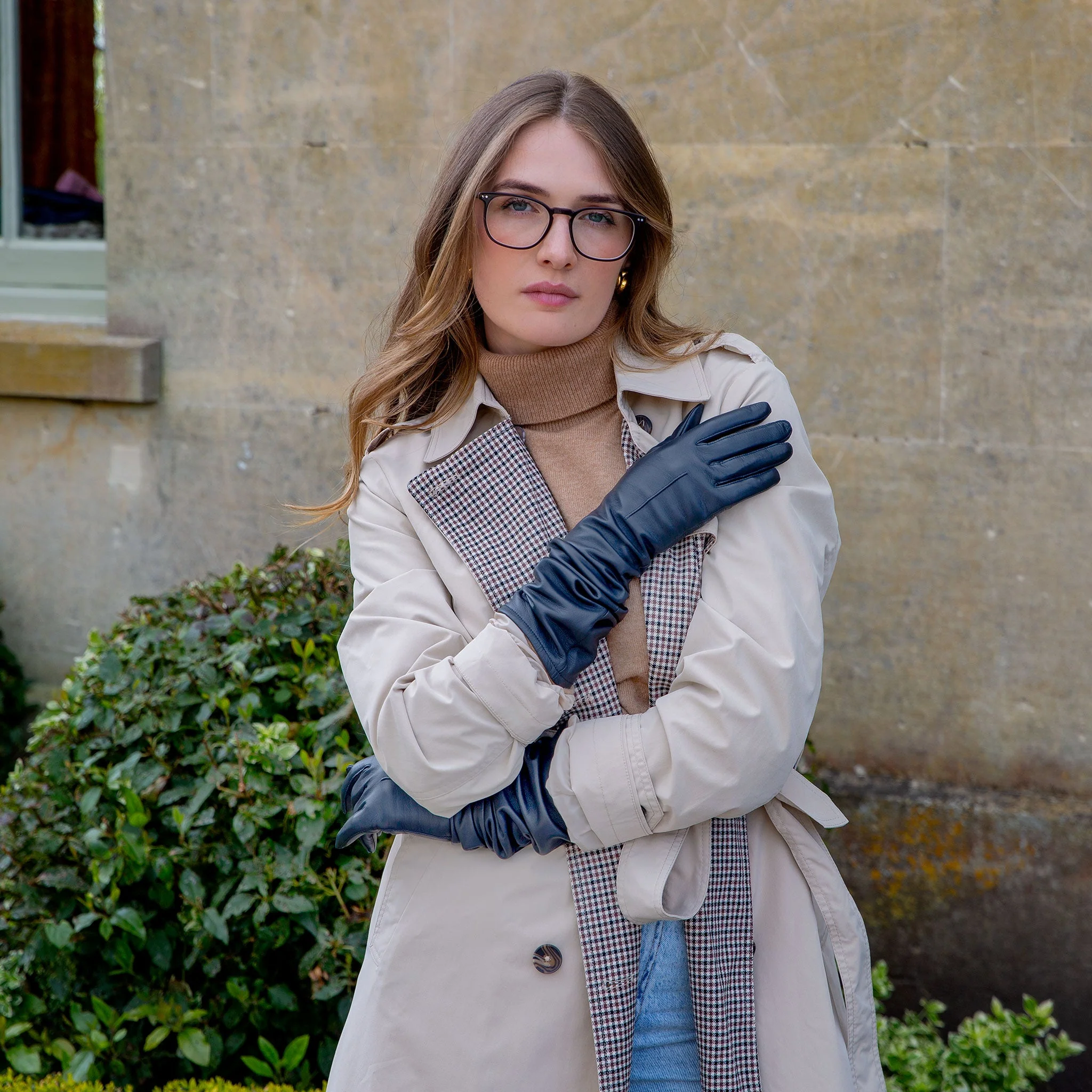 Women's Single-Point Long Above-Elbow Lined Leather Gloves - Image 53