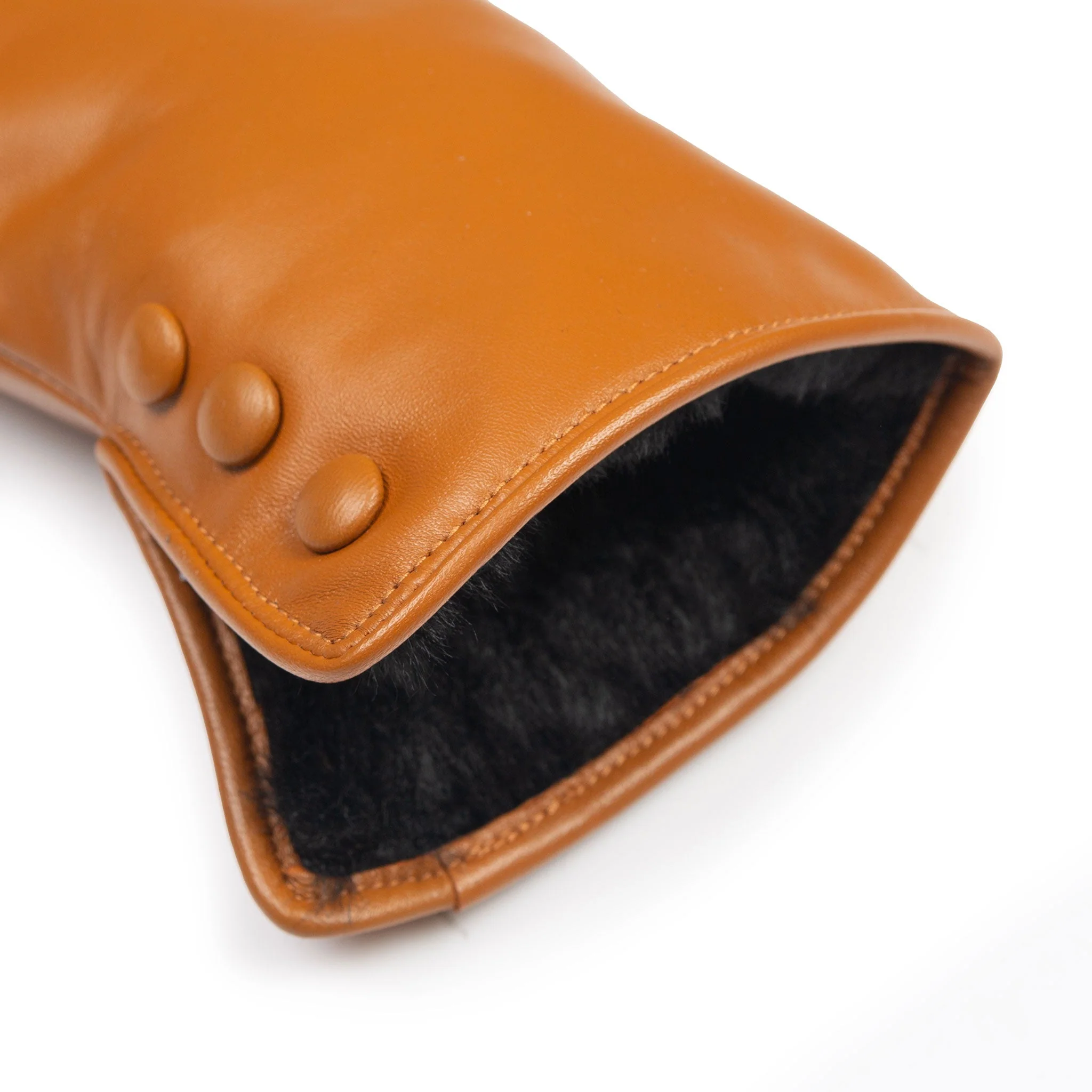 Women's Touchscreen Water-Resistant Faux Fur-Lined Leather Gloves with Buttons - Image 10