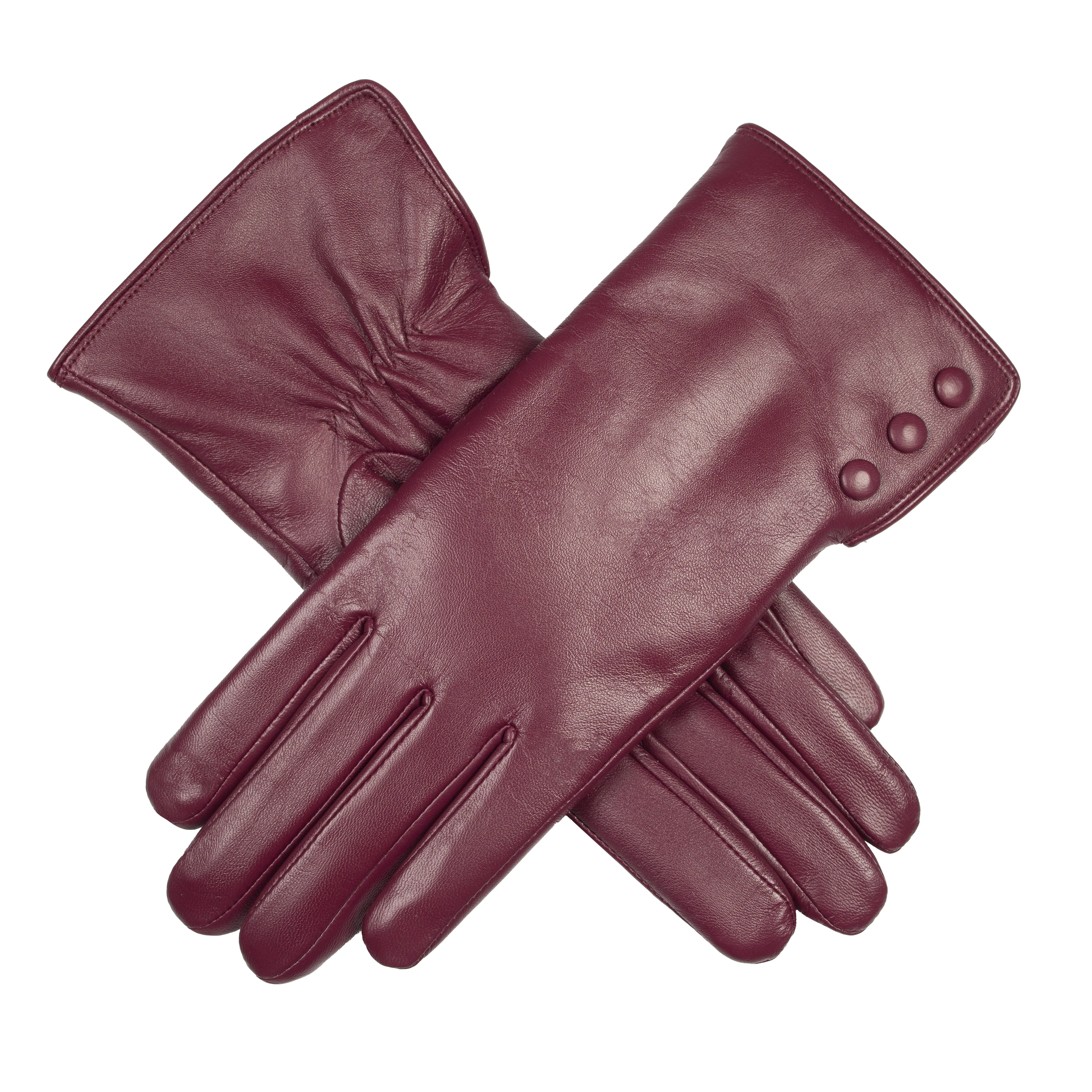 Women's Touchscreen Water-Resistant Faux Fur-Lined Leather Gloves with Buttons - Image 12