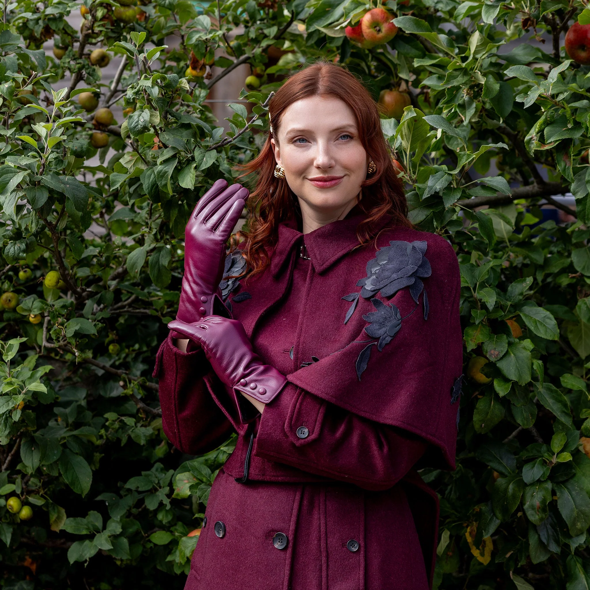 Women's Touchscreen Water-Resistant Faux Fur-Lined Leather Gloves with Buttons - Image 14