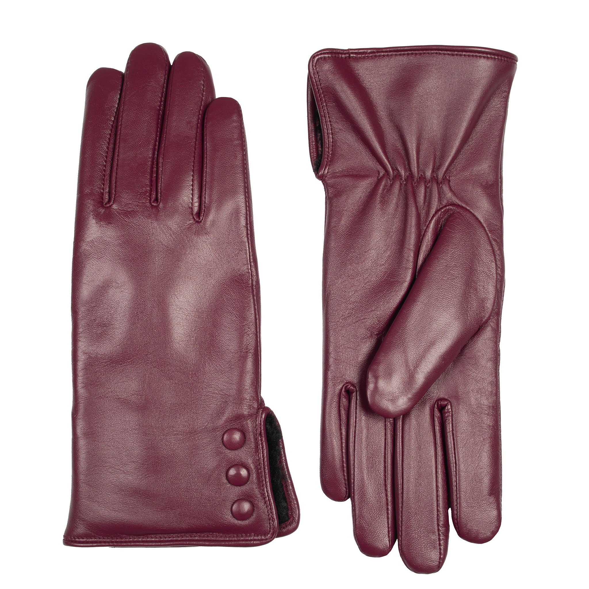 Women's Touchscreen Water-Resistant Faux Fur-Lined Leather Gloves with Buttons - Image 15