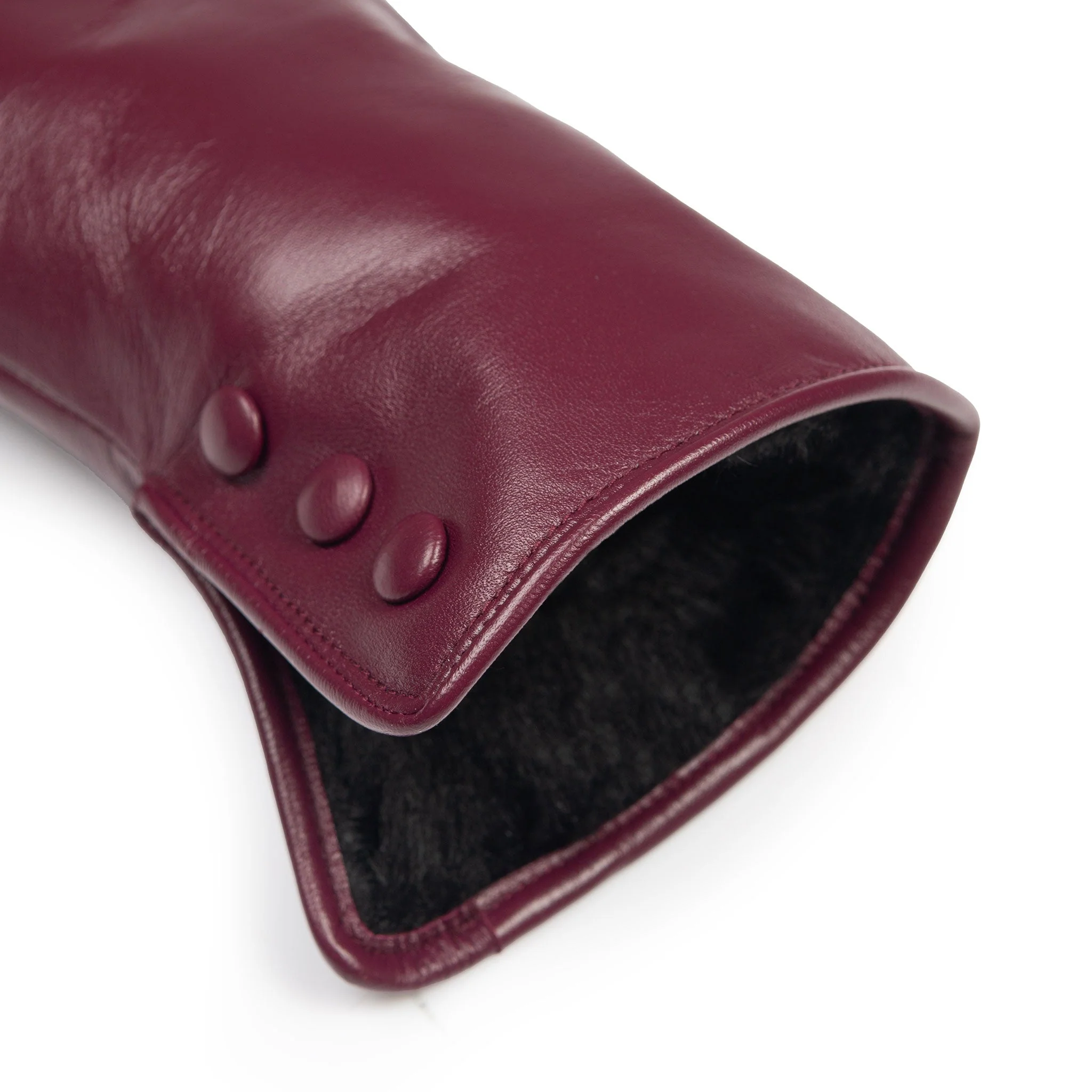 Women's Touchscreen Water-Resistant Faux Fur-Lined Leather Gloves with Buttons - Image 22