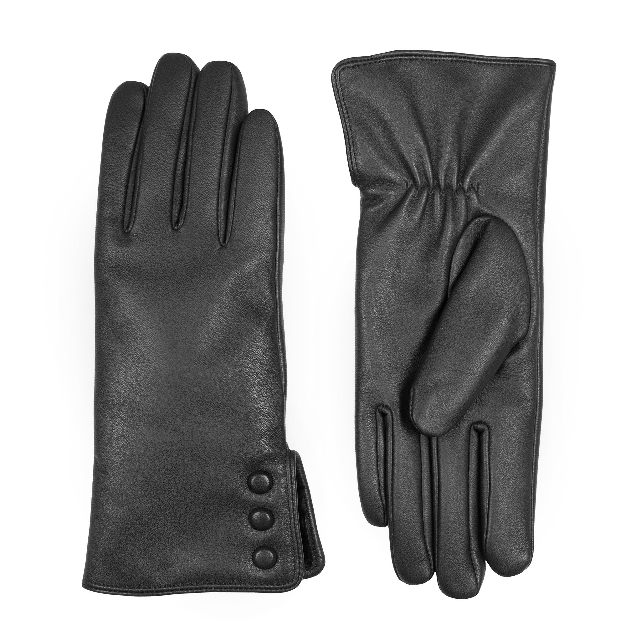 Women's Touchscreen Water-Resistant Faux Fur-Lined Leather Gloves with Buttons - Image 27