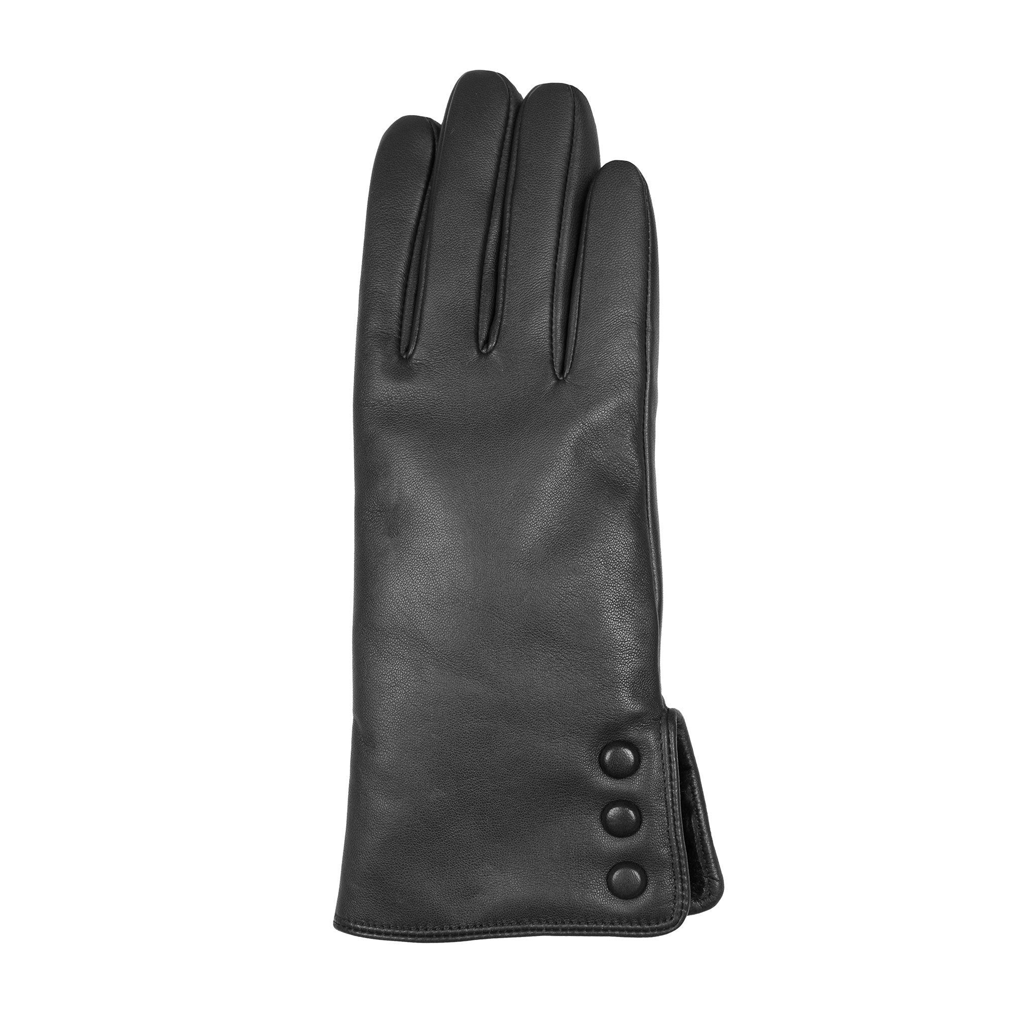 Women's Touchscreen Water-Resistant Faux Fur-Lined Leather Gloves with Buttons - Image 28