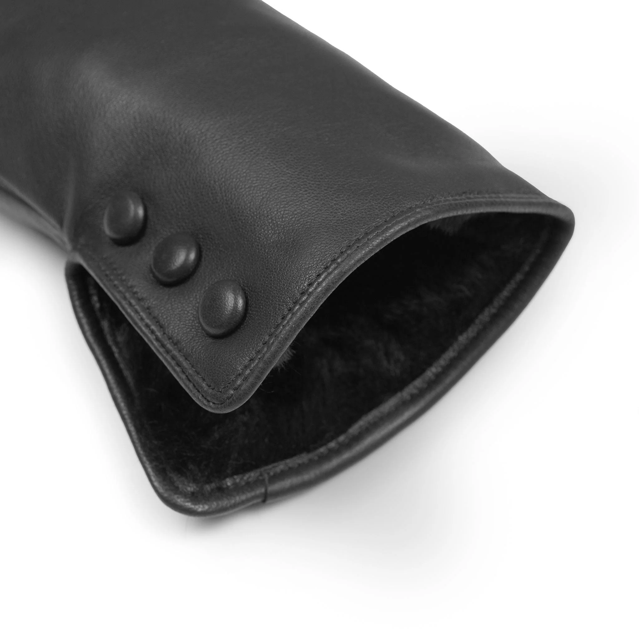Women's Touchscreen Water-Resistant Faux Fur-Lined Leather Gloves with Buttons - Image 34