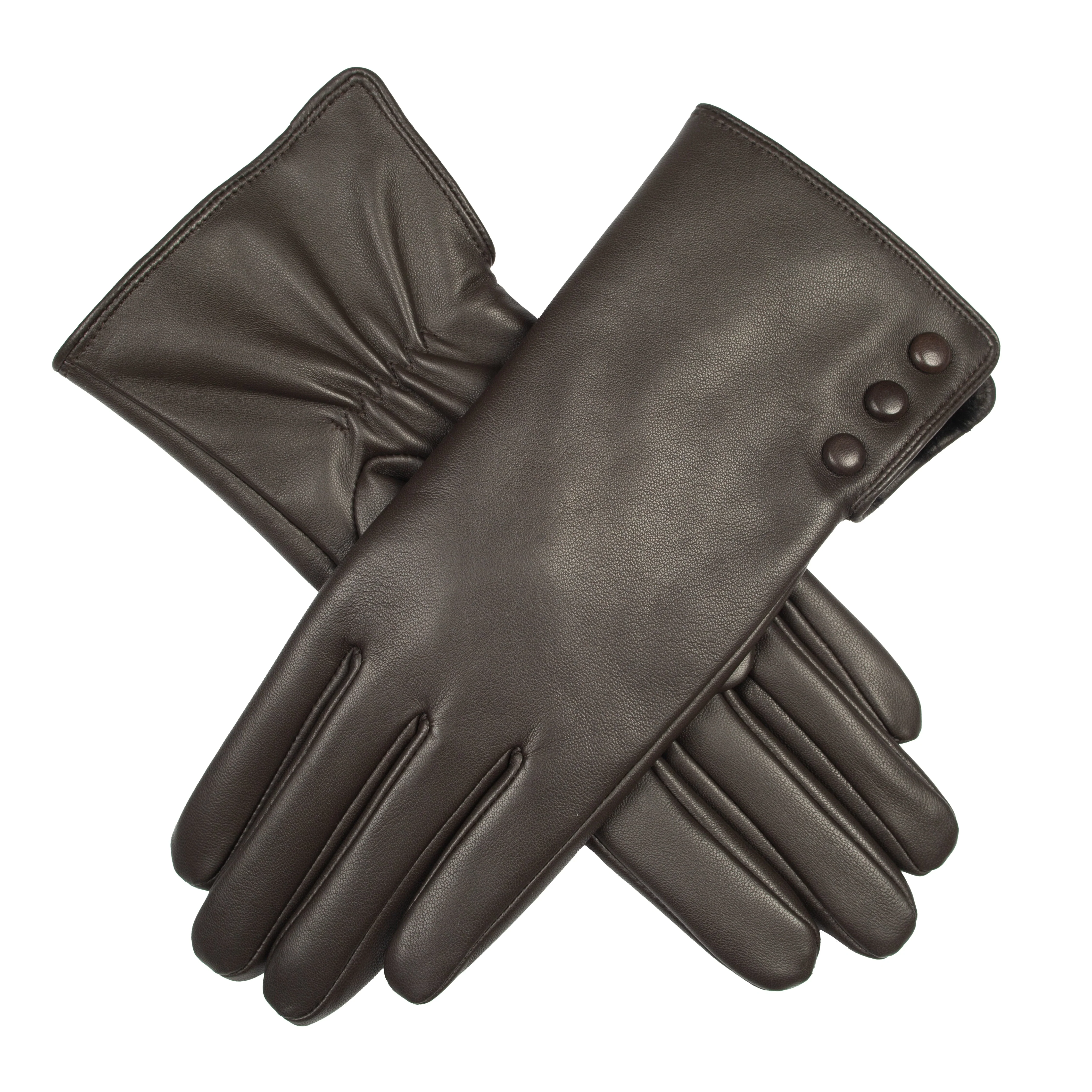 Women's Touchscreen Water-Resistant Faux Fur-Lined Leather Gloves with Buttons - Image 36