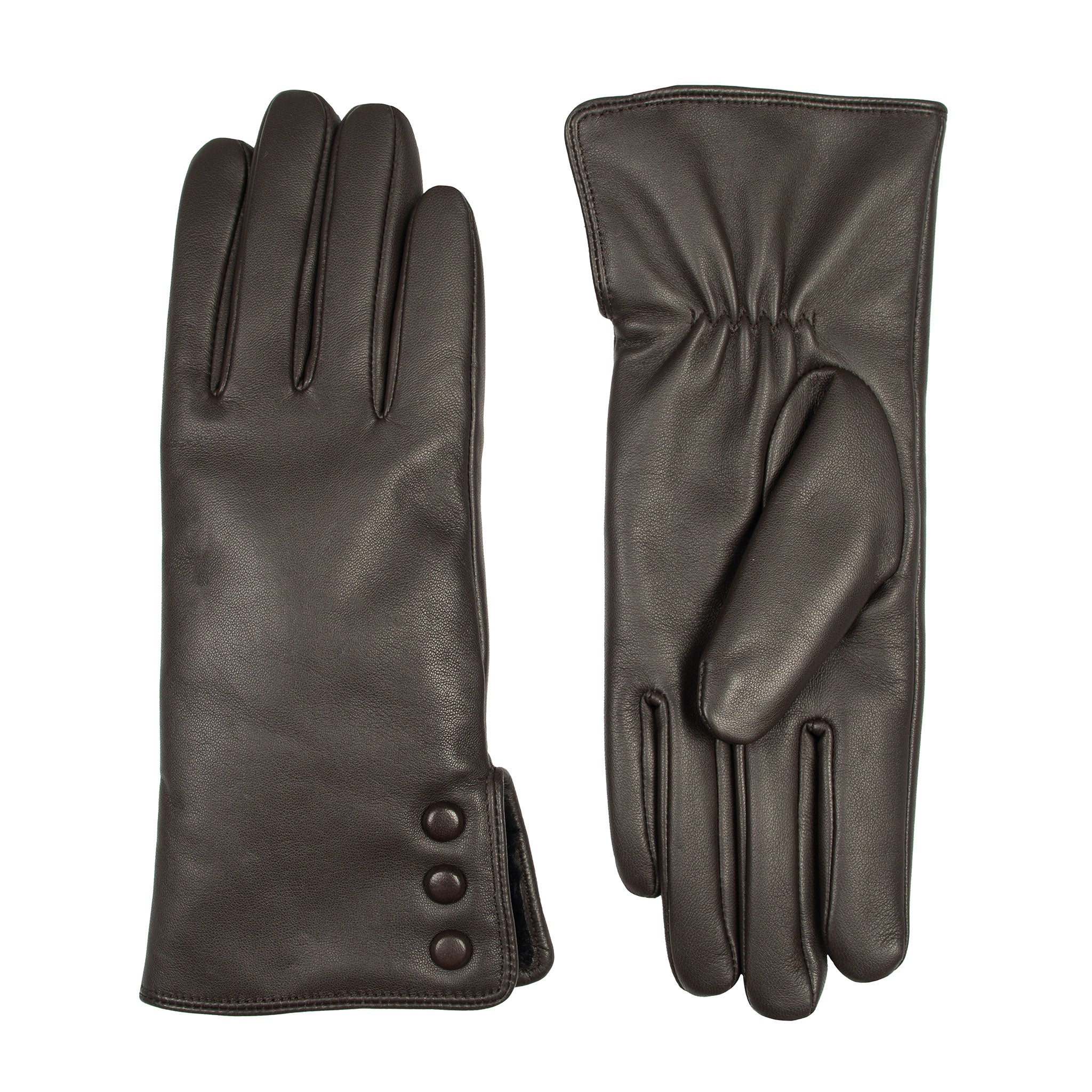 Women's Touchscreen Water-Resistant Faux Fur-Lined Leather Gloves with Buttons - Image 39