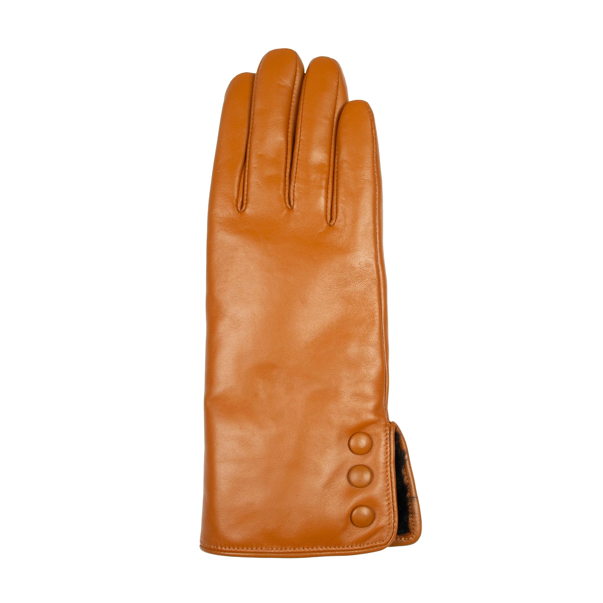 Women's Touchscreen Water-Resistant Faux Fur-Lined Leather Gloves with Buttons - Image 4