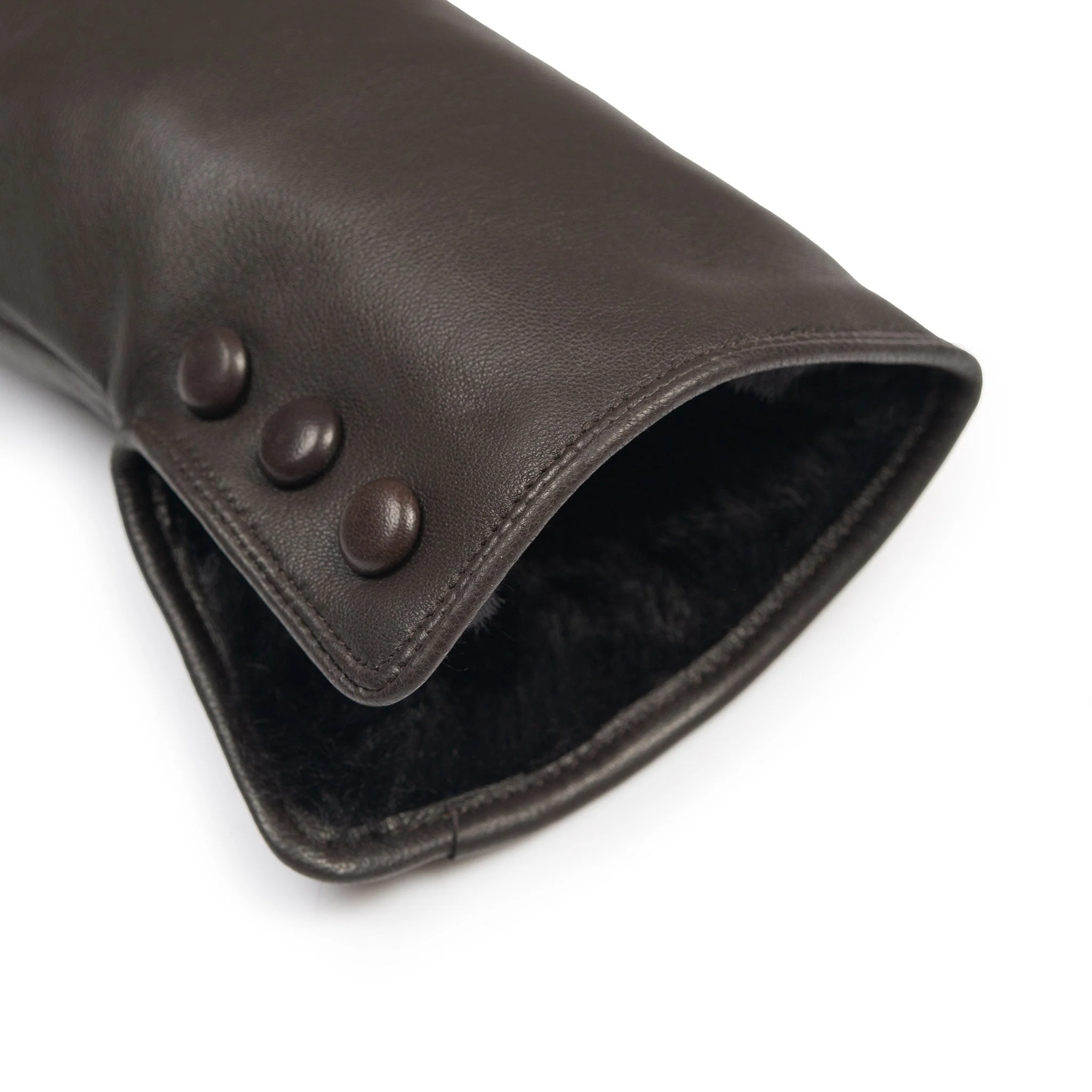 Women's Touchscreen Water-Resistant Faux Fur-Lined Leather Gloves with Buttons - Image 46