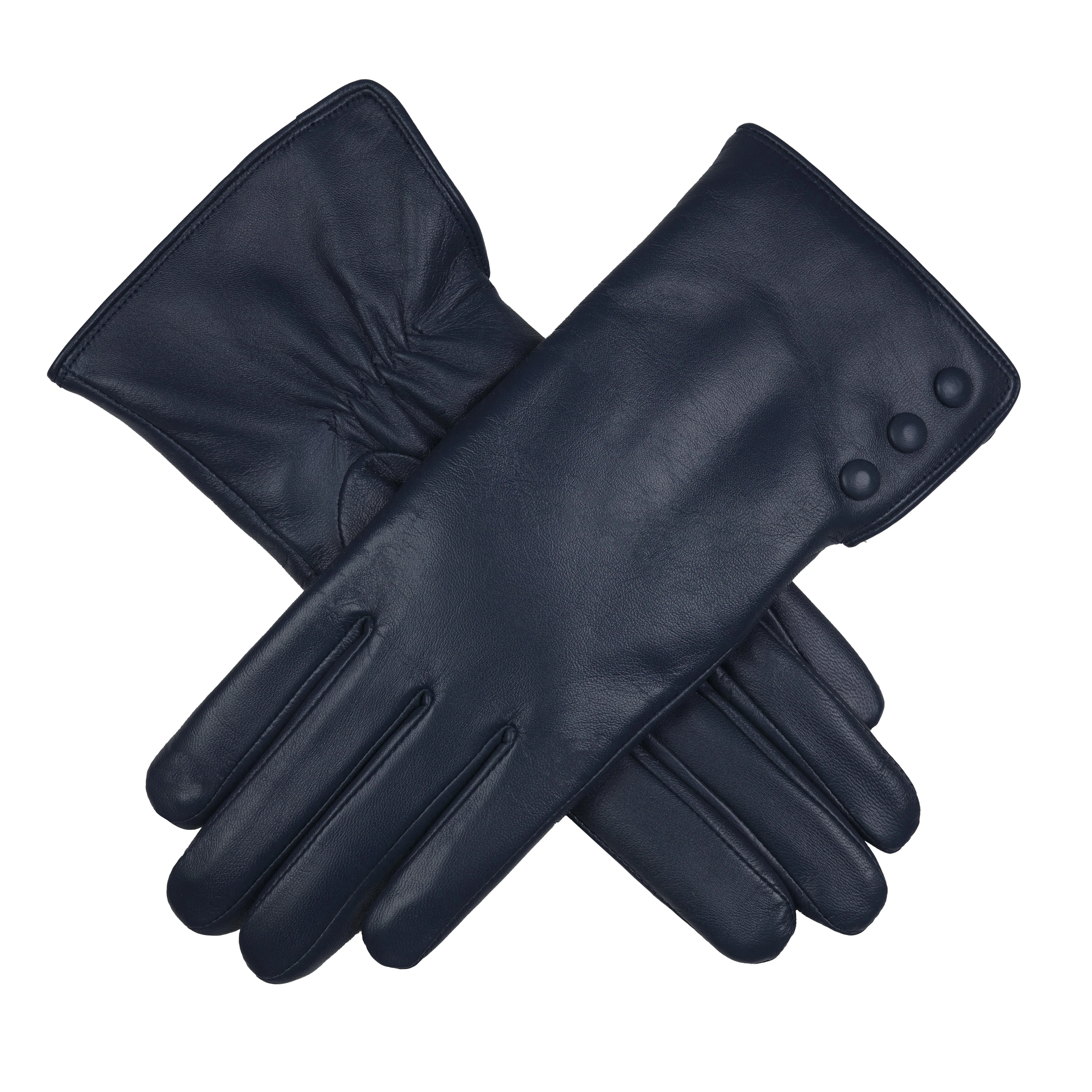 Women's Touchscreen Water-Resistant Faux Fur-Lined Leather Gloves with Buttons - Image 48