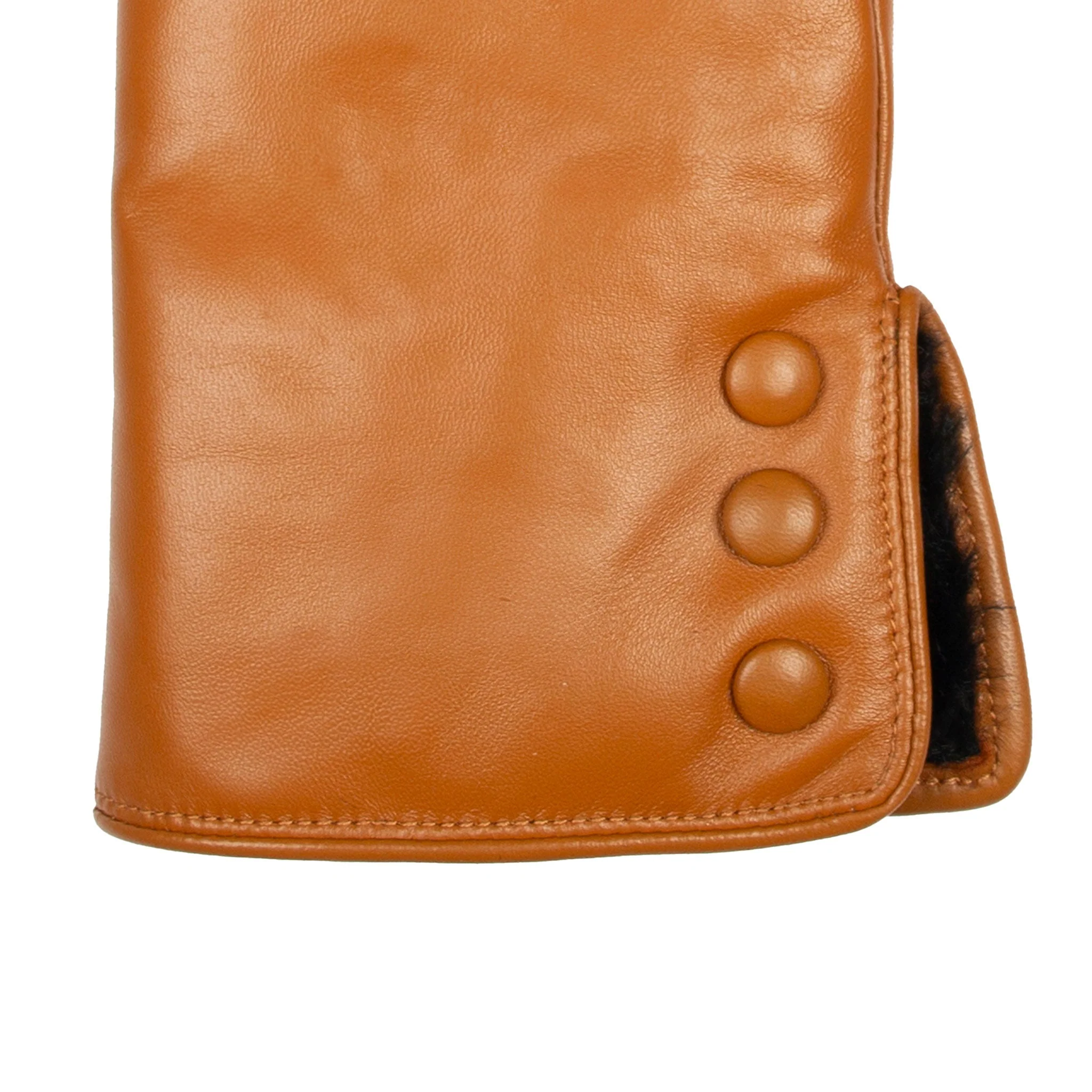 Women's Touchscreen Water-Resistant Faux Fur-Lined Leather Gloves with Buttons - Image 5