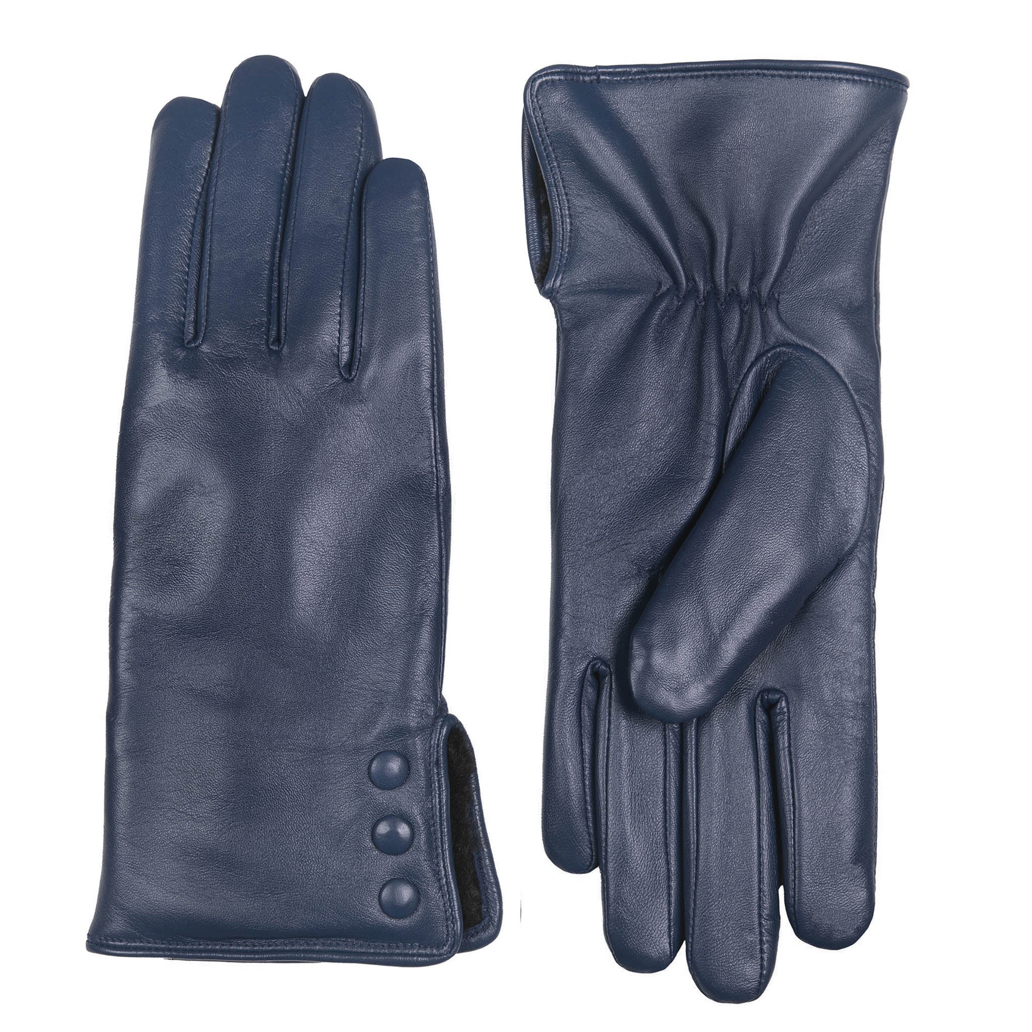 Women's Touchscreen Water-Resistant Faux Fur-Lined Leather Gloves with Buttons - Image 52