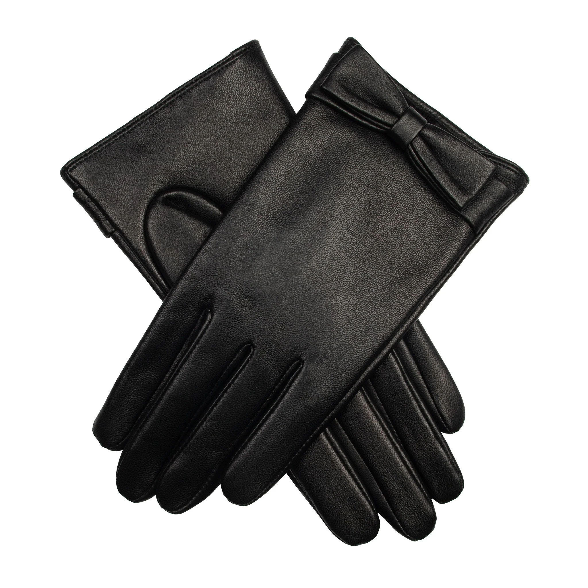 Women's Touchscreen Water-Resistant Lined Leather Gloves with Bow - Image 13